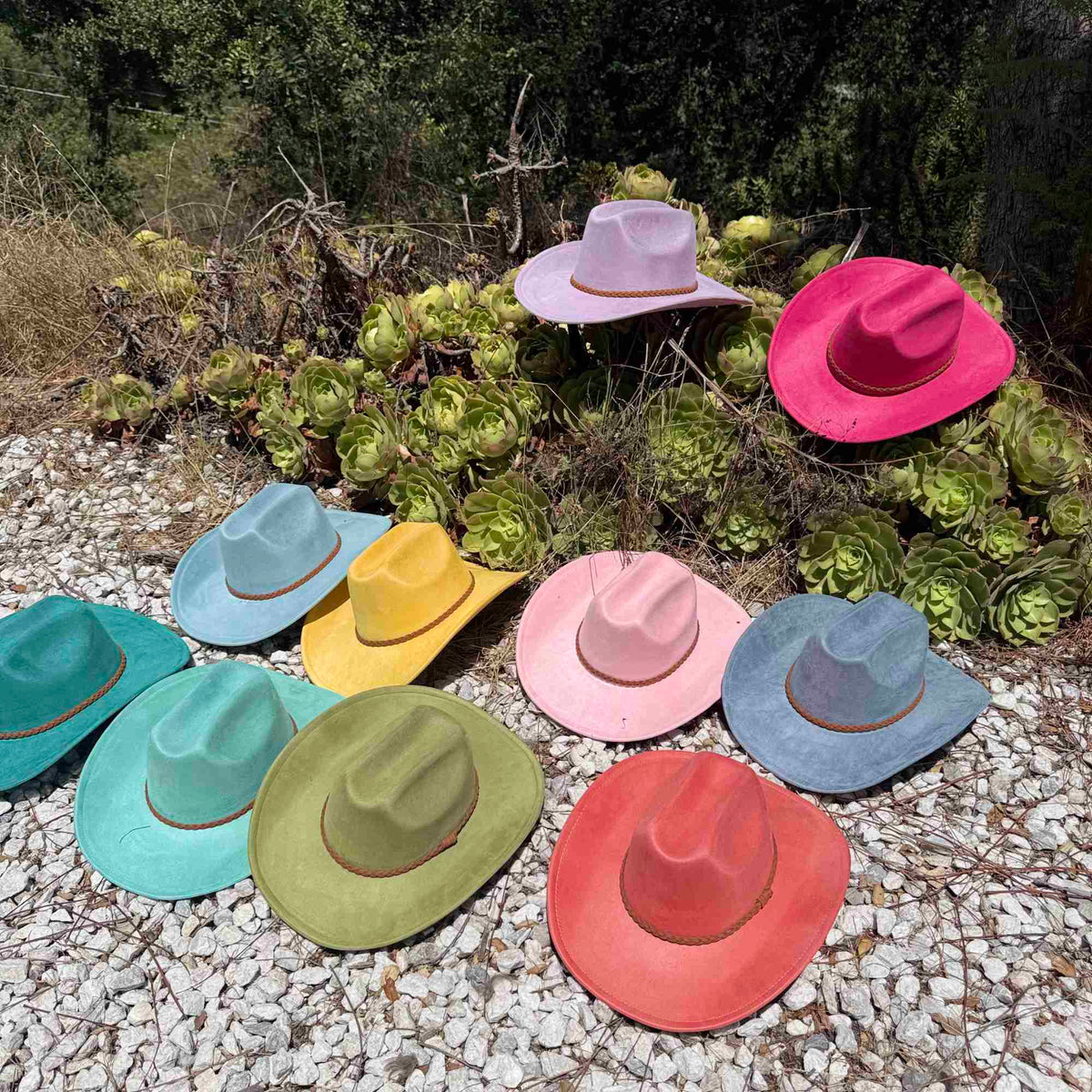 Vegan Suede Cattleman Hat W/Braide suede hat band