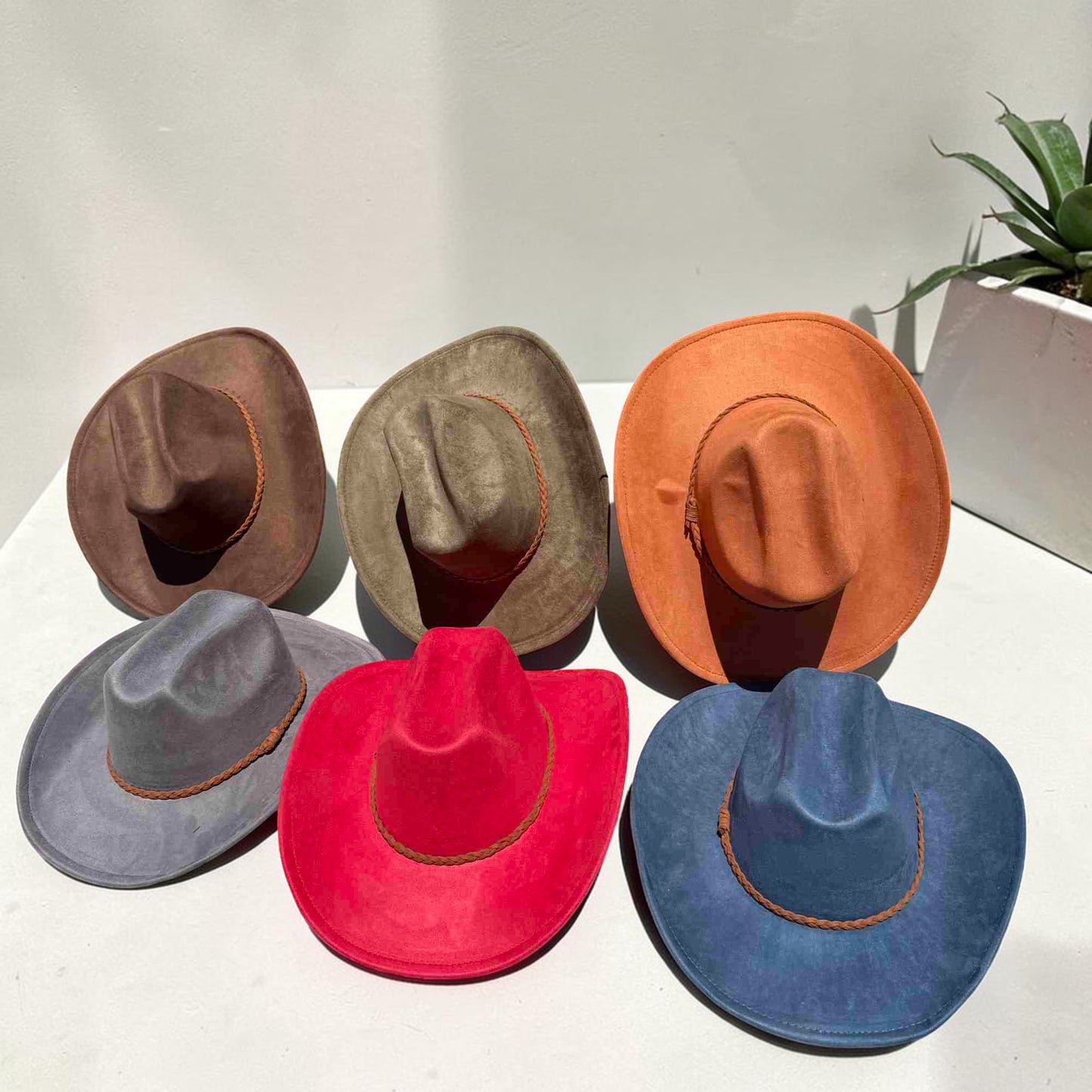 Vegan Suede Cattleman Cowboy Hat W/Suede braided Hat Band