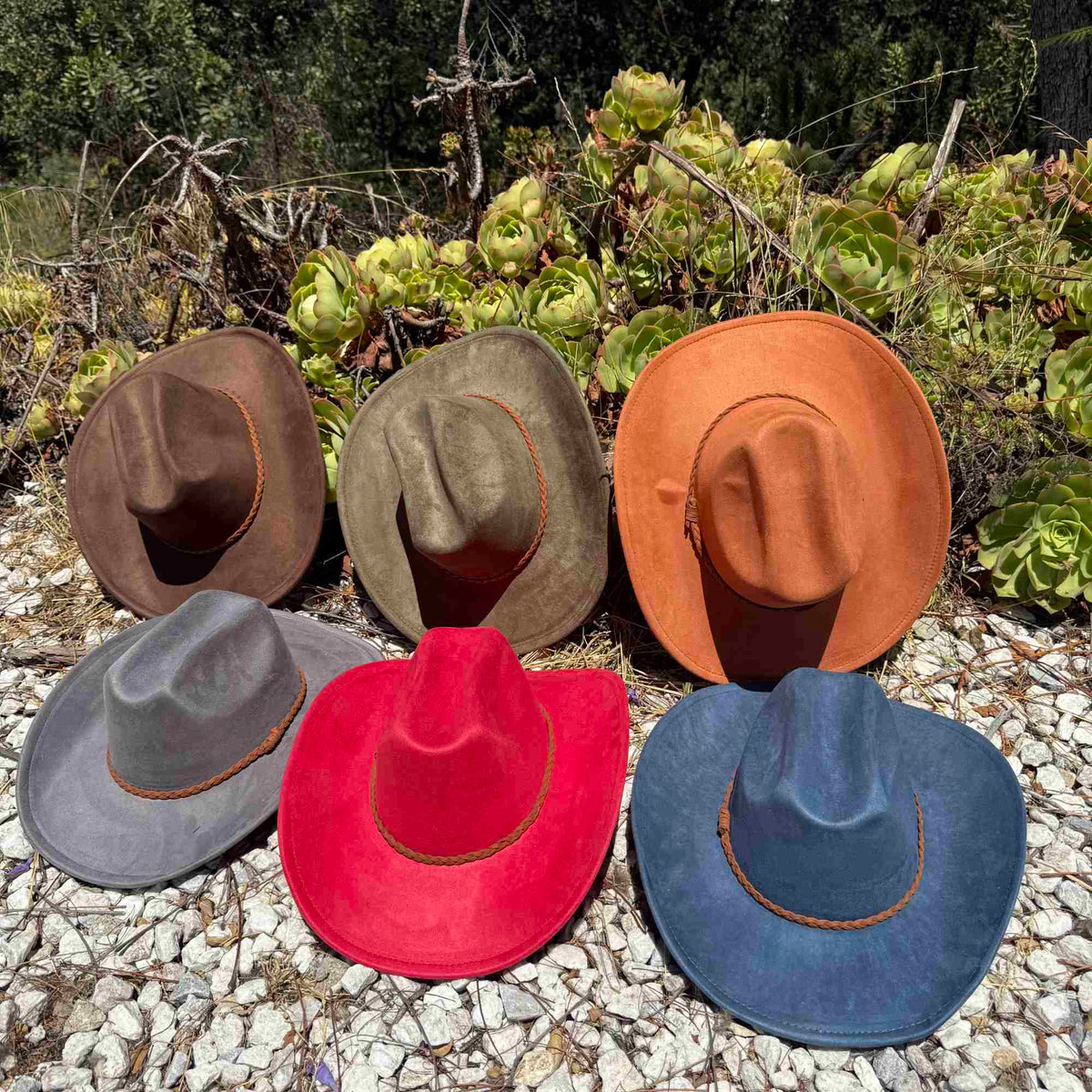 Vegan Suede Cattleman Hat W/Braide suede hat band