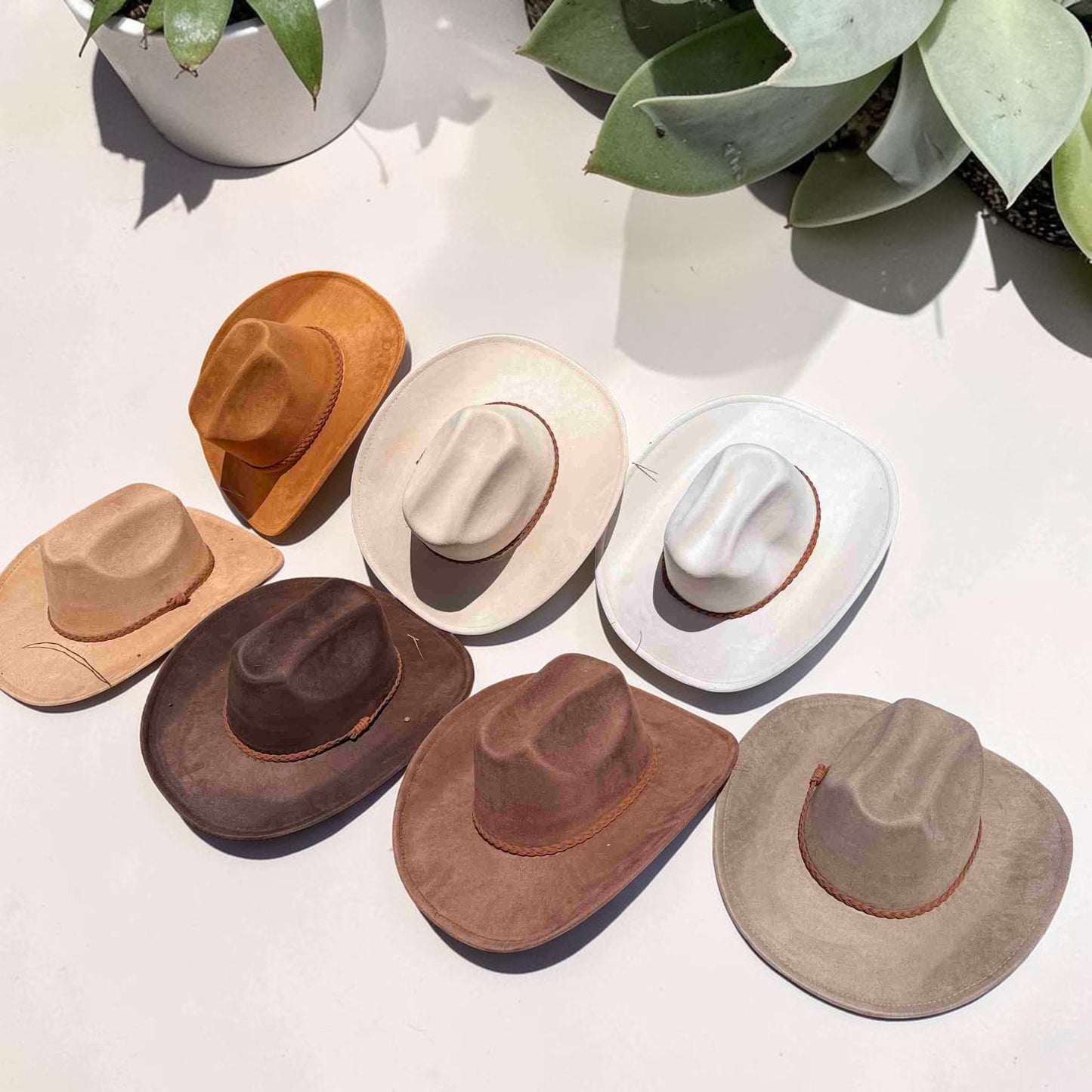 Vegan Suede Cattleman Cowboy Hat W/Suede braided Hat Band