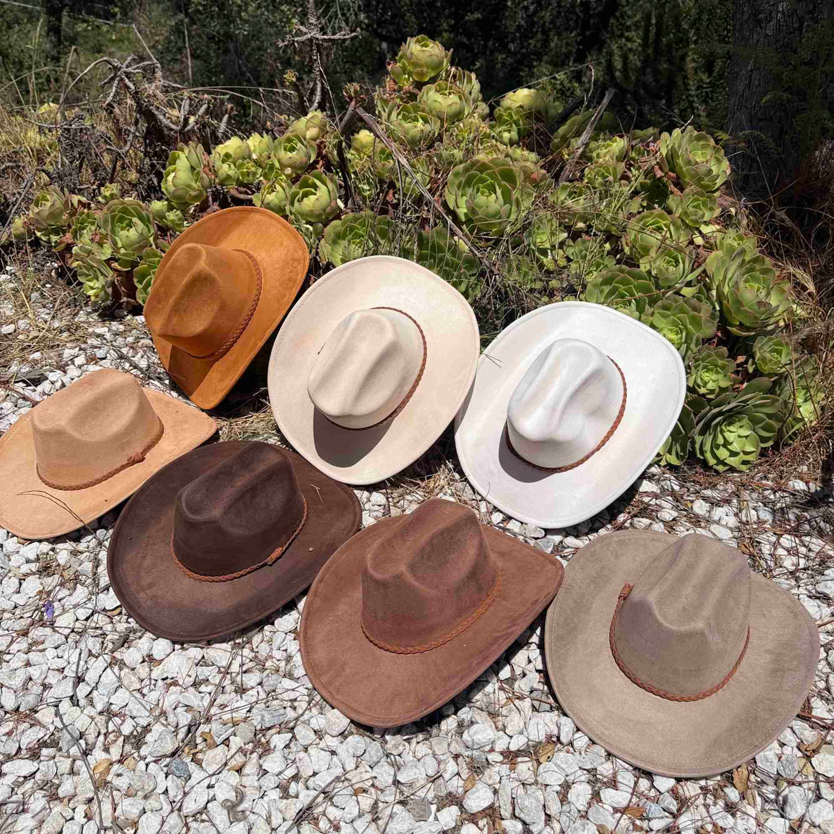 Vegan Suede Cattleman Hat W/Braide suede hat band