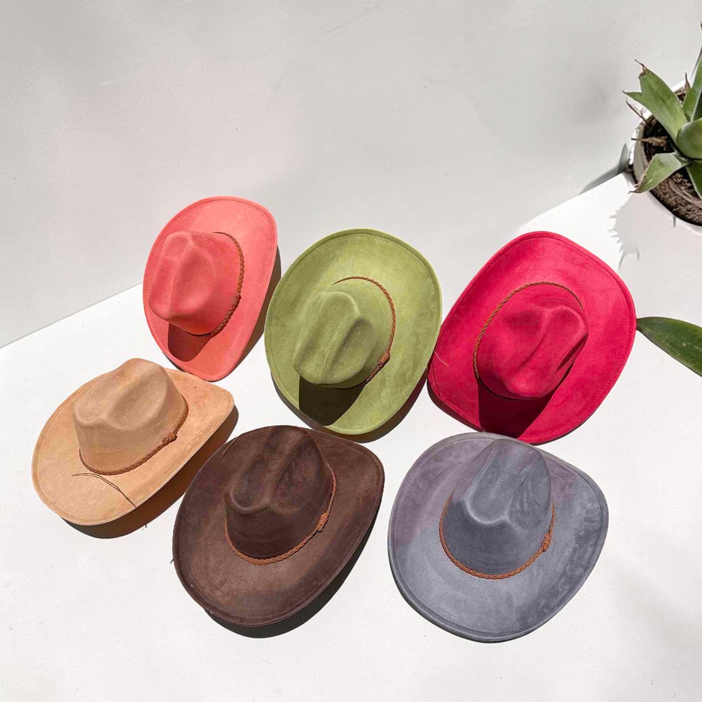Vegan Suede Cattleman Cowboy Hat W/Suede braided Hat Band