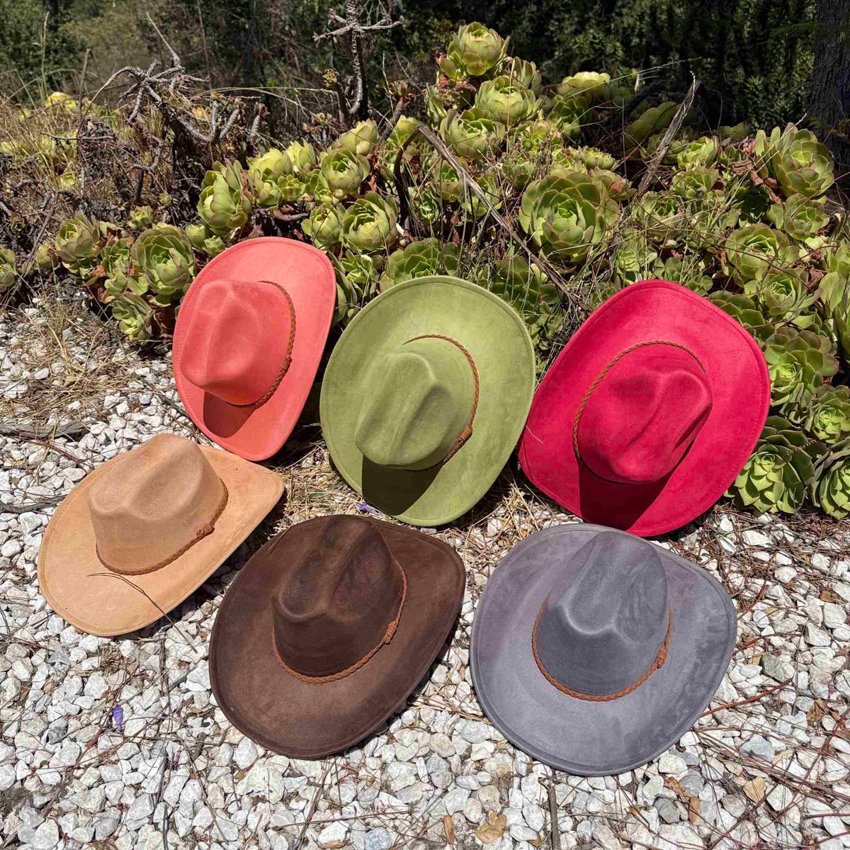 Vegan Suede Cattleman Hat W/Braide suede hat band