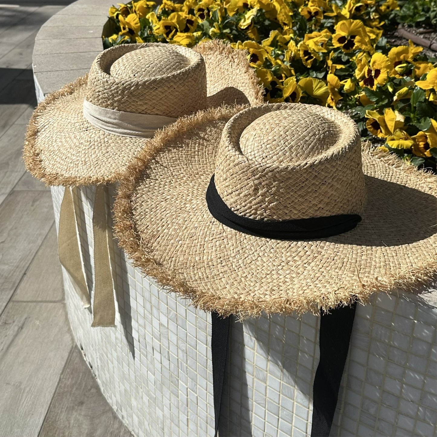 Frayed Edge Straw Rancher Hat with Ribbon Tie – Boho Chic!