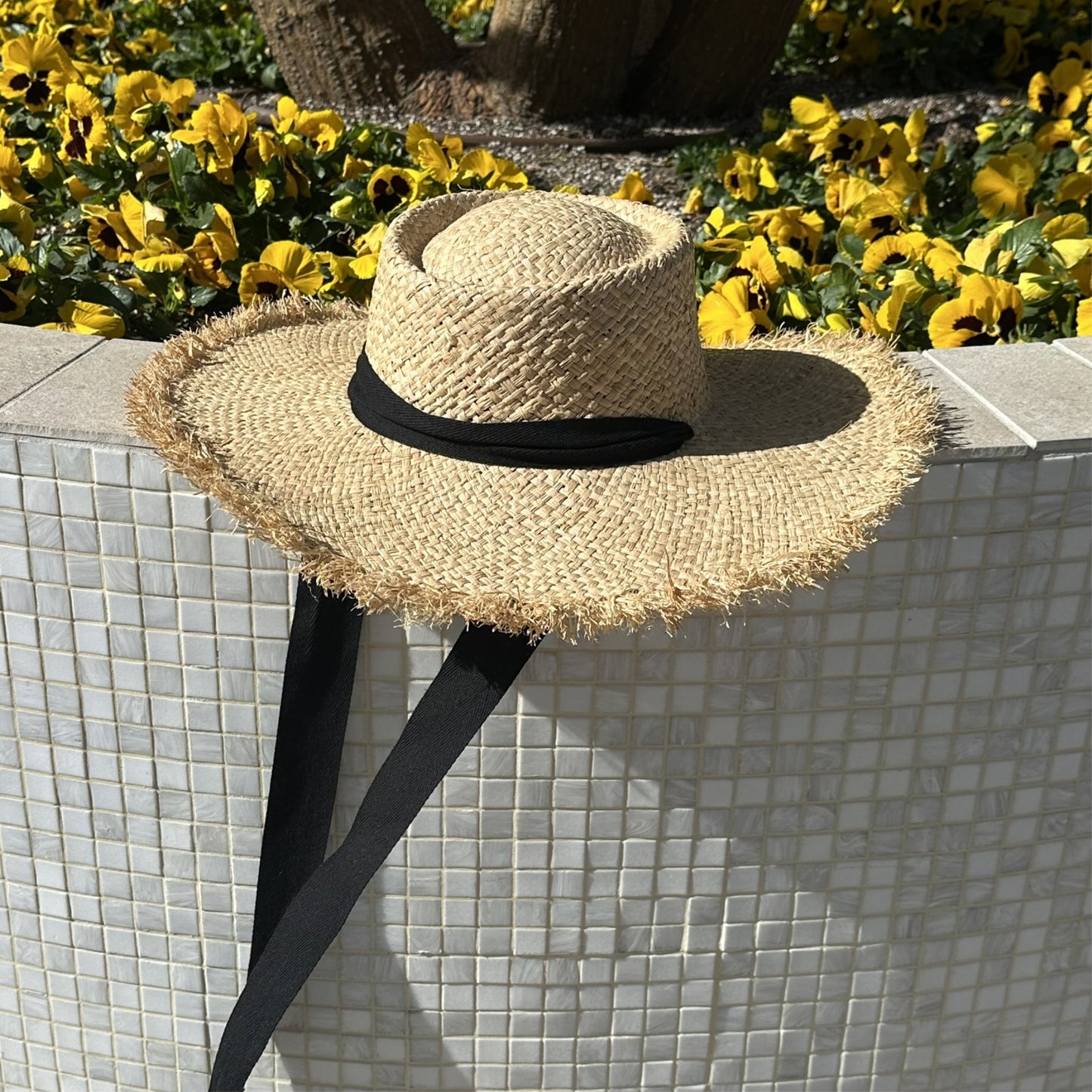 Frayed Edge Straw Rancher Hat with Ribbon Tie – Boho Chic!