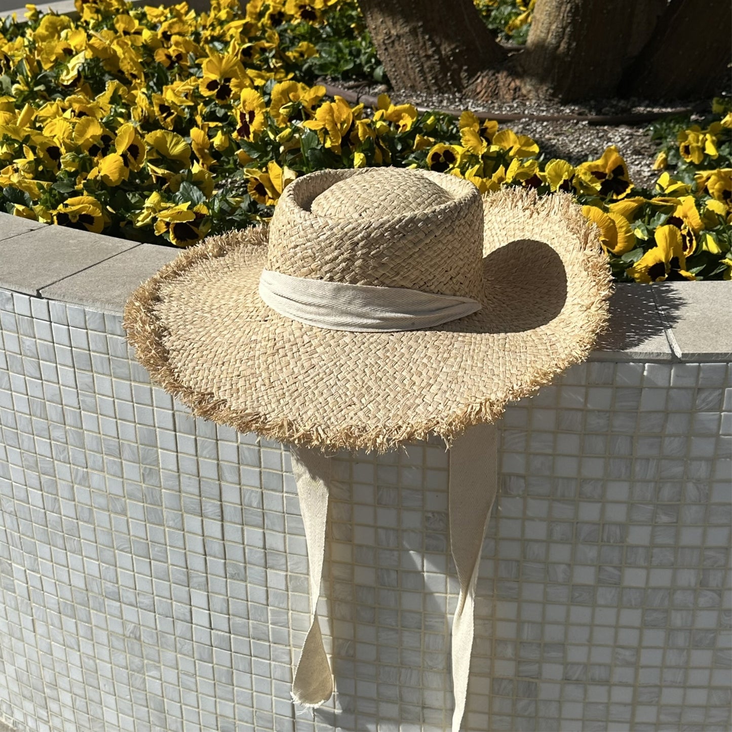 Frayed Edge Straw Rancher Hat with Ribbon Tie – Boho Chic!