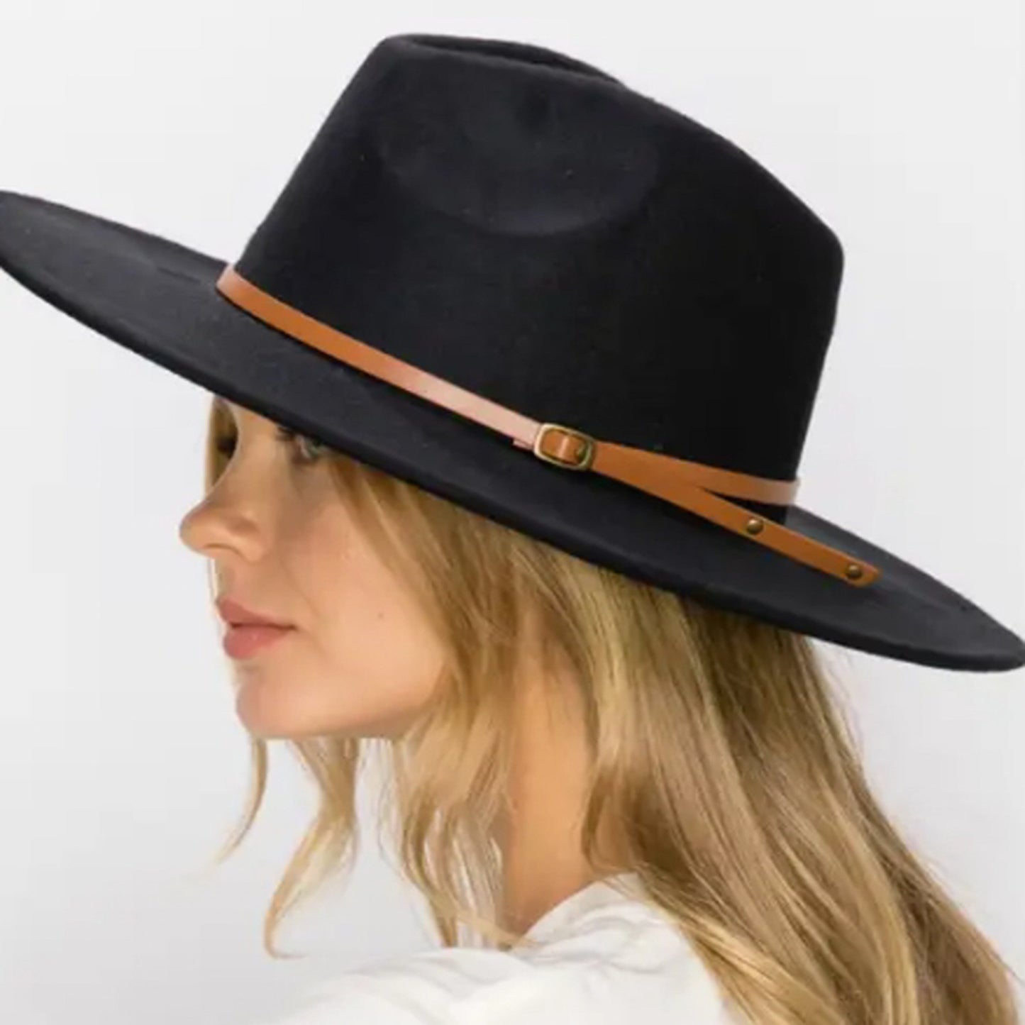 VEGAN FELT FEDORA  W/ SKINNY BELT