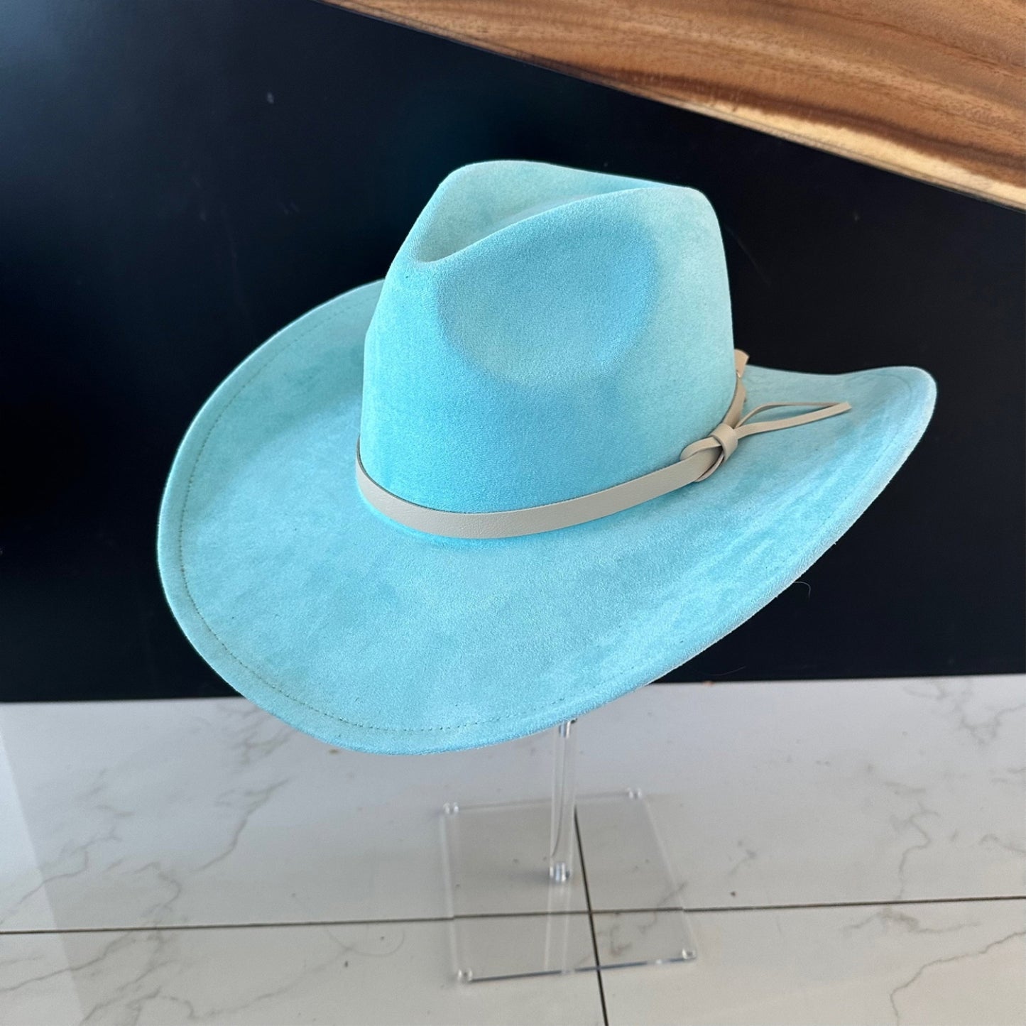 VEGAN SUEDE COWBOY HAT W/ LEATHER BELT