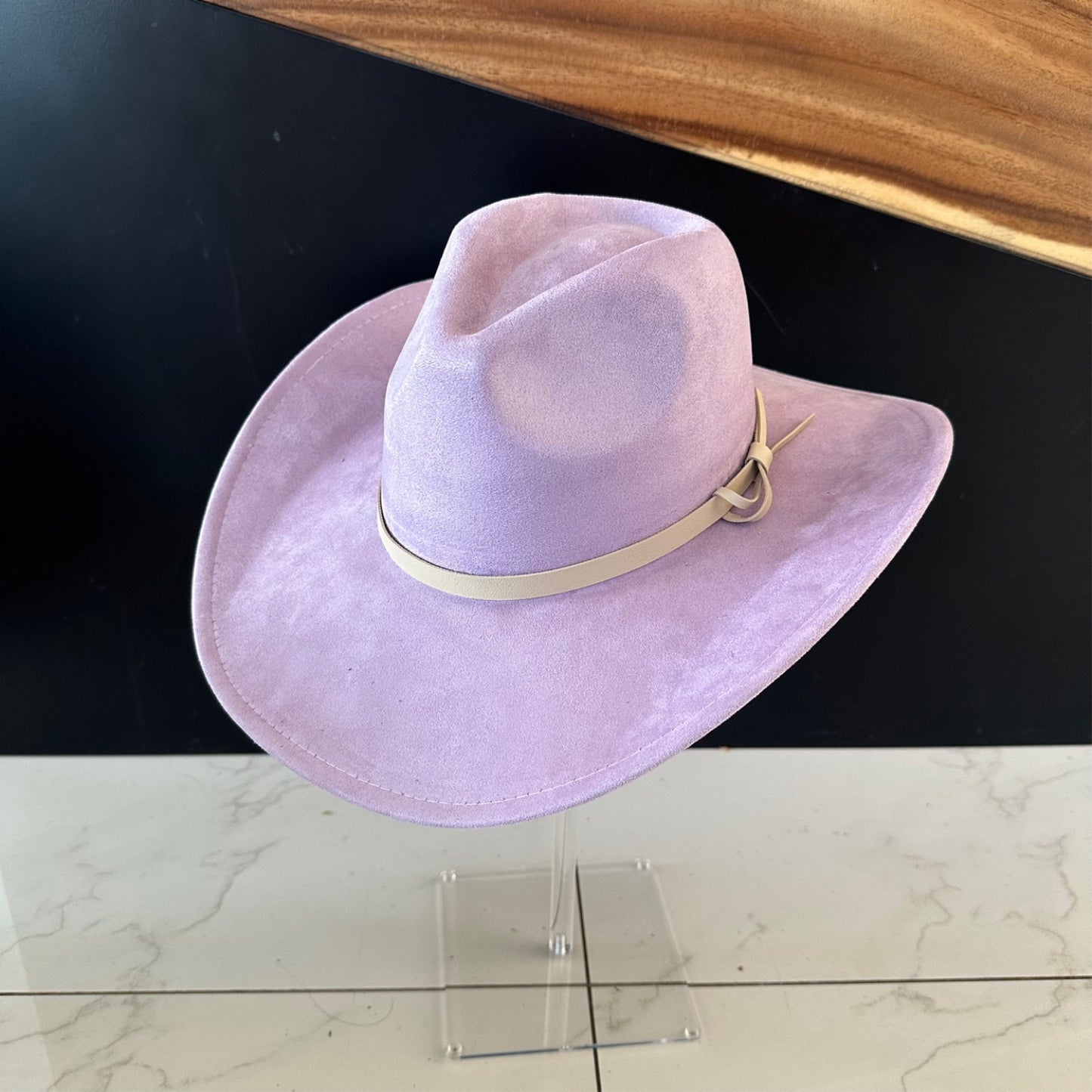 VEGAN SUEDE COWBOY HAT W/ LEATHER BELT