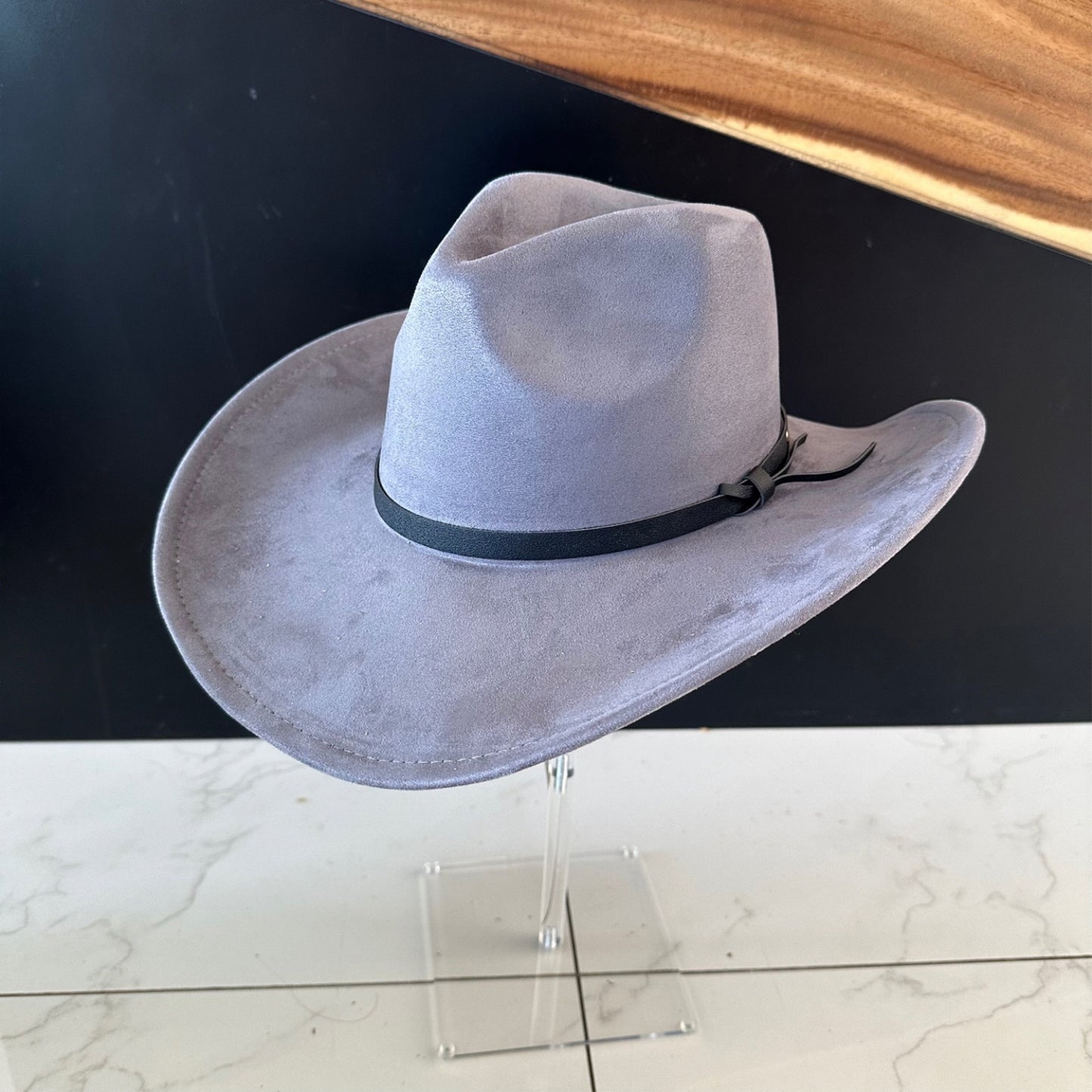 VEGAN SUEDE COWBOY HAT W/ LEATHER BELT