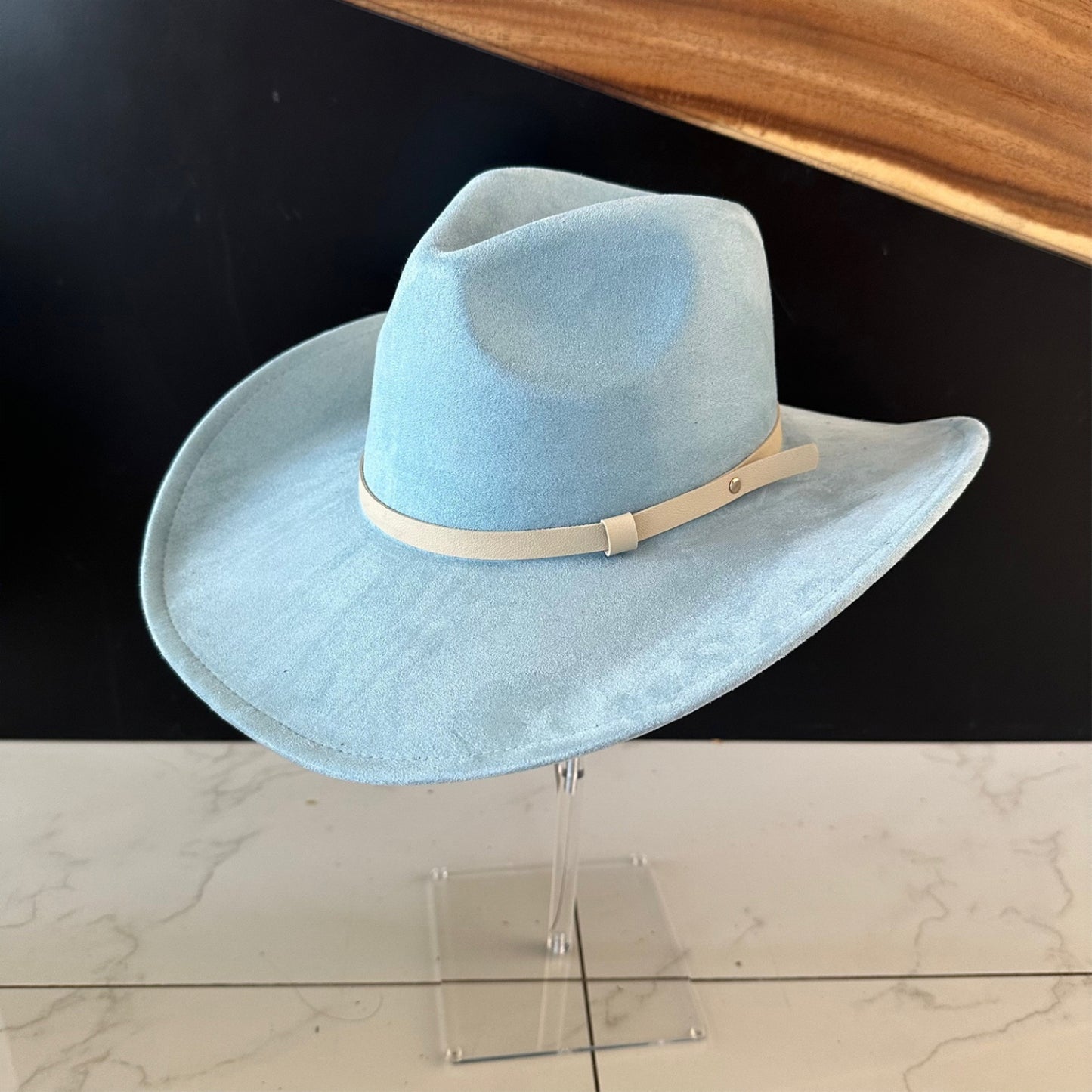 VEGAN SUEDE COWBOY HAT W/ LEATHER BELT