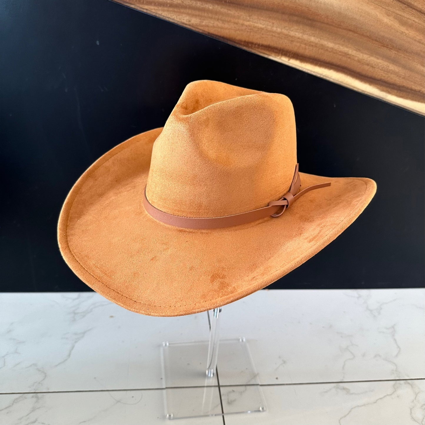 VEGAN SUEDE COWBOY HAT W/ LEATHER BELT