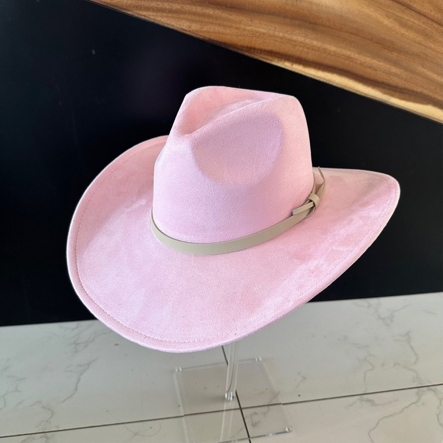 VEGAN SUEDE COWBOY HAT W/ LEATHER BELT