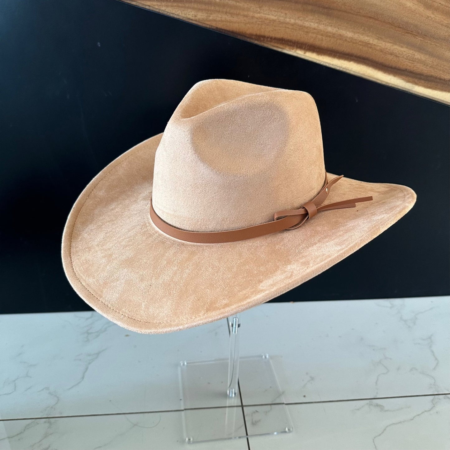 VEGAN SUEDE COWBOY HAT W/ LEATHER BELT