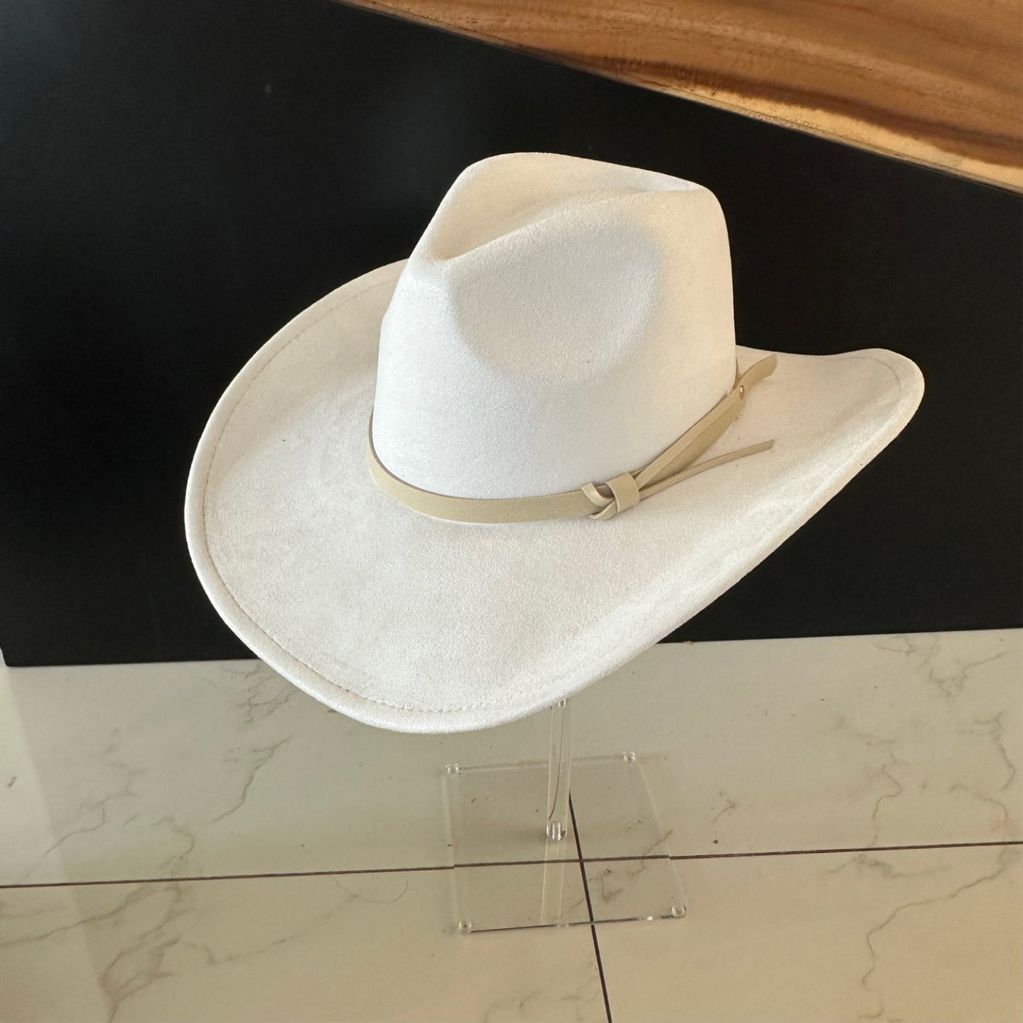 VEGAN SUEDE COWBOY HAT W/ LEATHER BELT