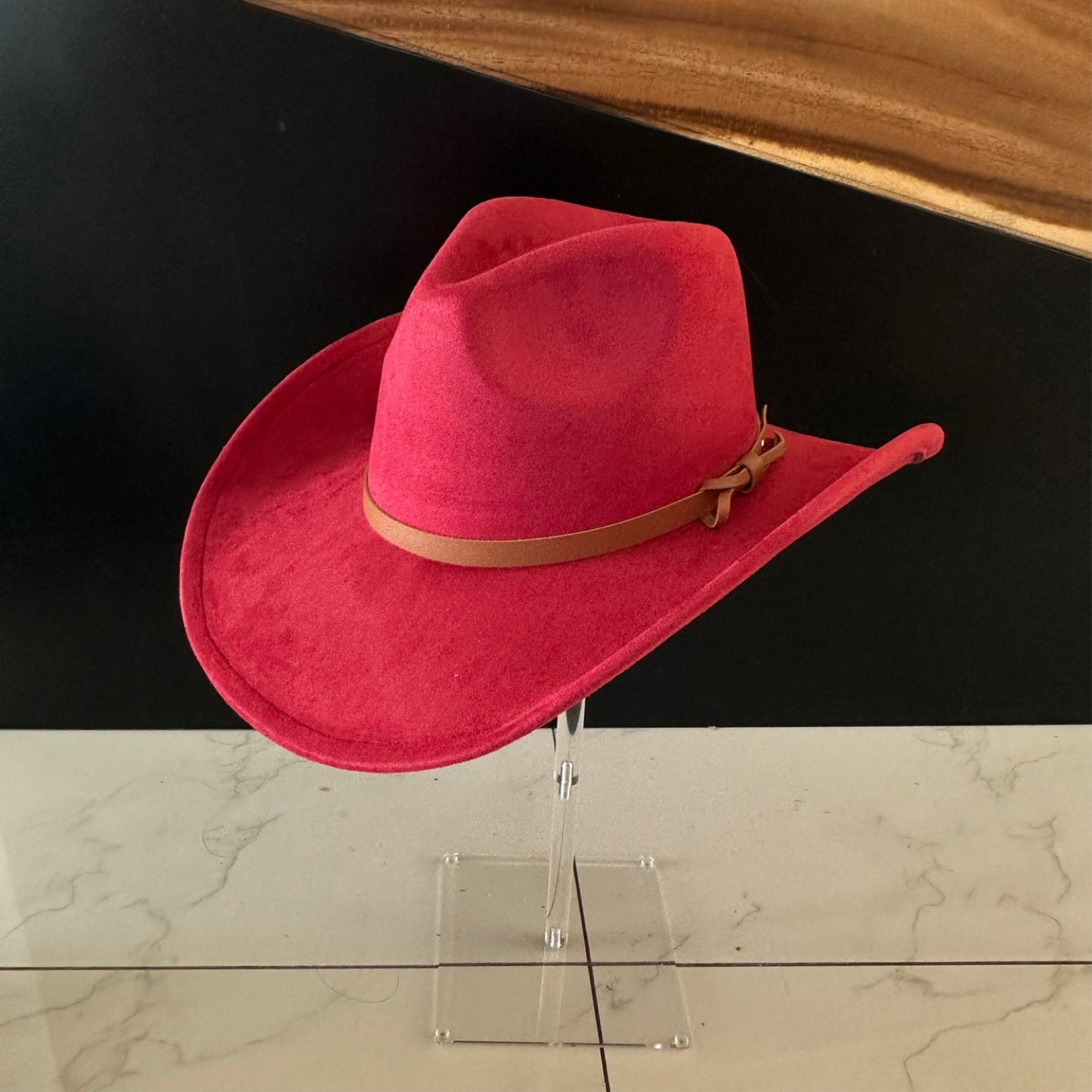 VEGAN SUEDE COWBOY HAT W/ LEATHER BELT