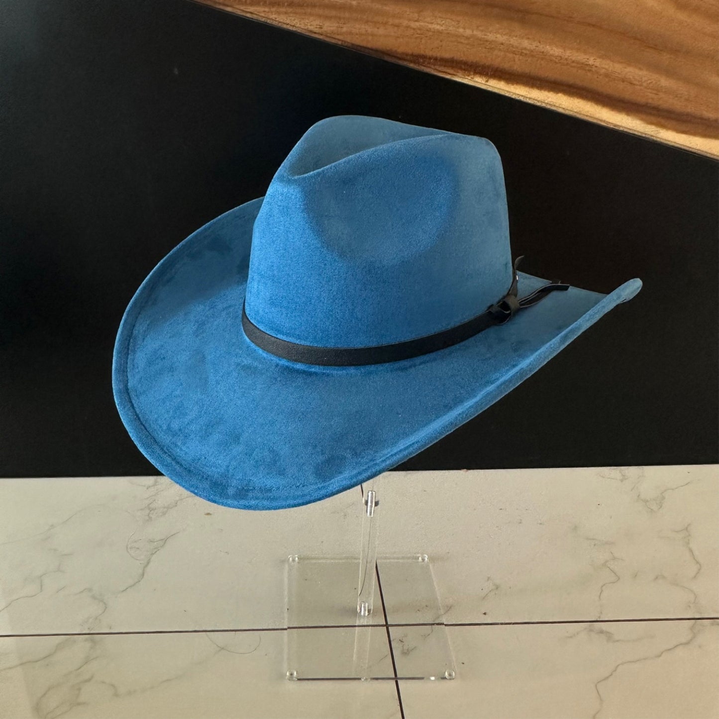 VEGAN SUEDE COWBOY HAT W/ LEATHER BELT