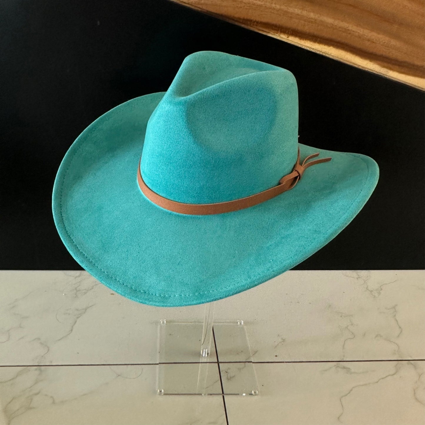 VEGAN SUEDE COWBOY HAT W/ LEATHER BELT