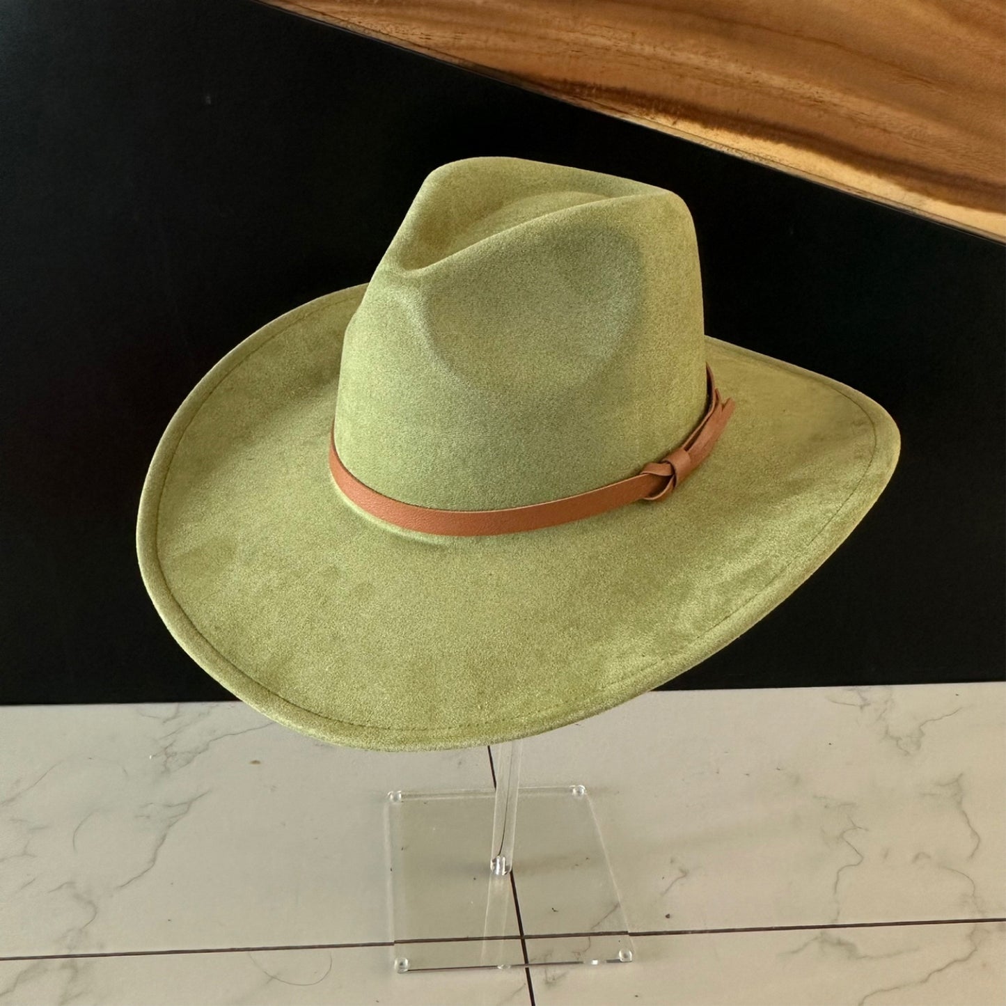 VEGAN SUEDE COWBOY HAT W/ LEATHER BELT