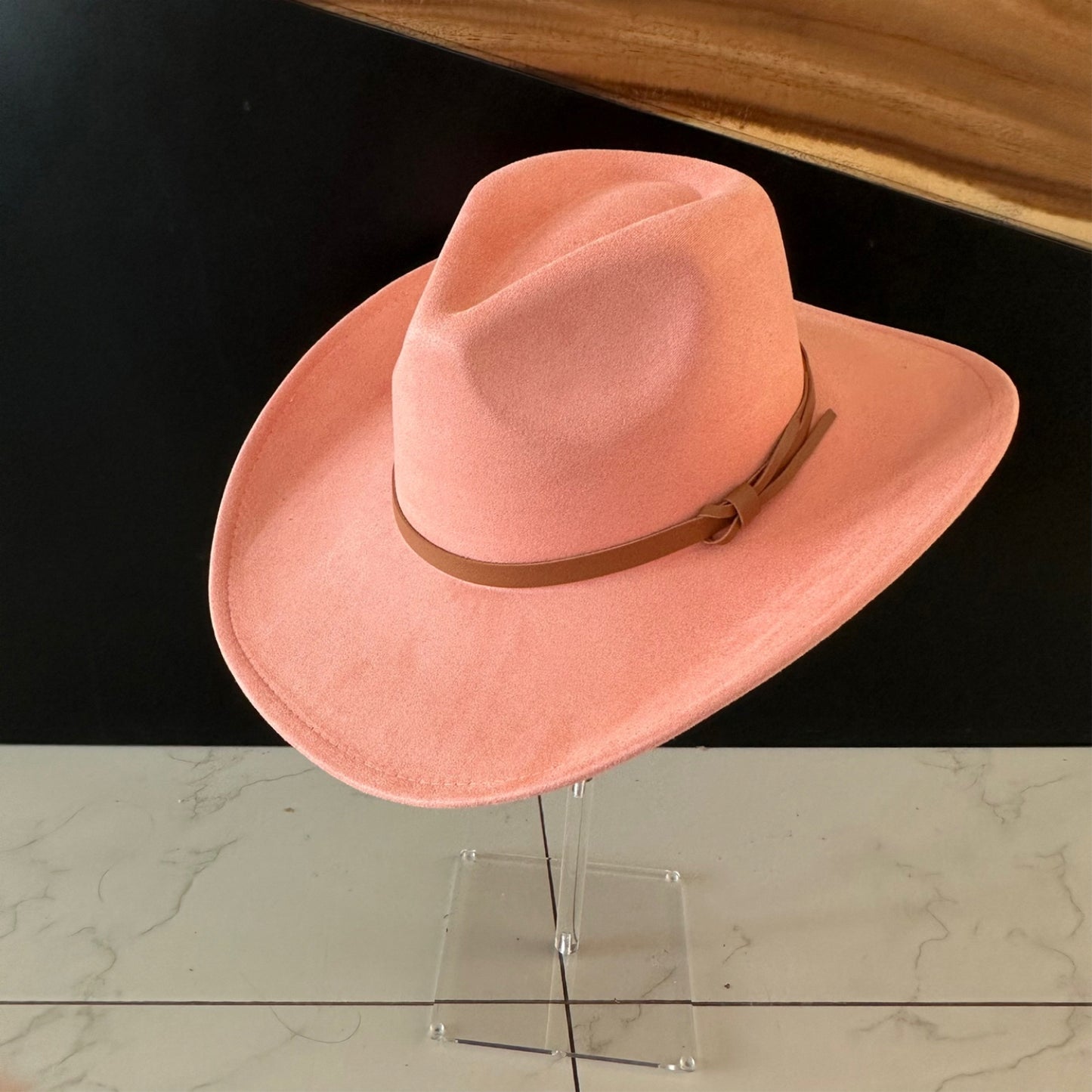 VEGAN SUEDE COWBOY HAT W/ LEATHER BELT