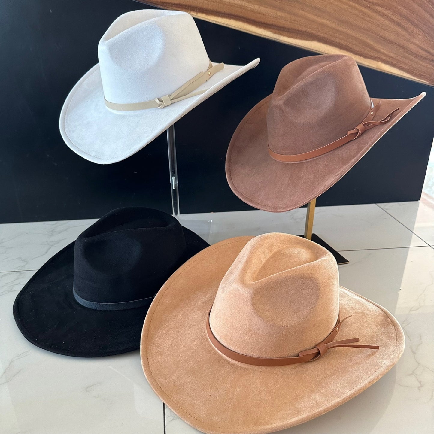 VEGAN SUEDE COWBOY HAT W/ LEATHER BELT