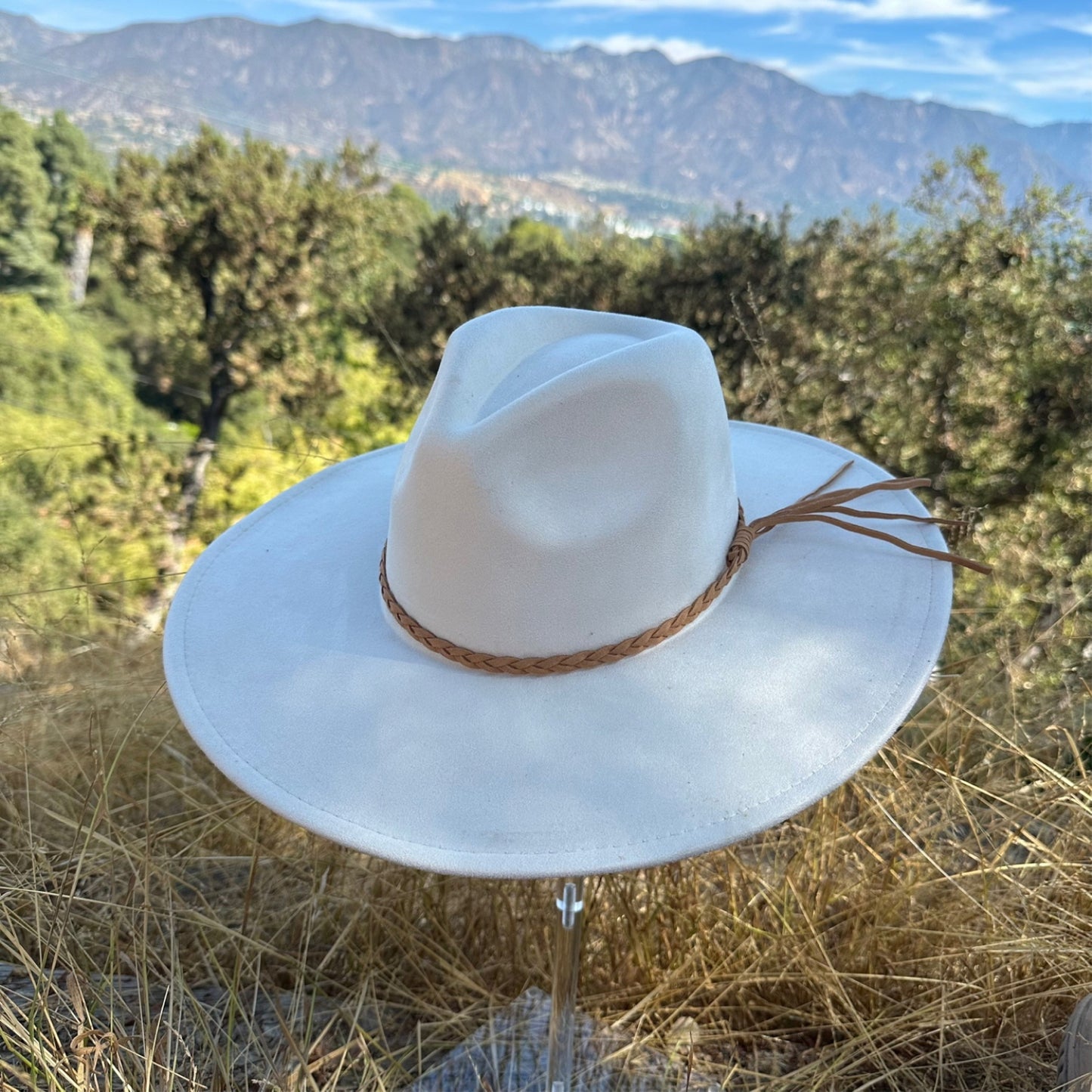 WIDE BRIM VEGAN SUEDE HAT WIDE BRAID BELT