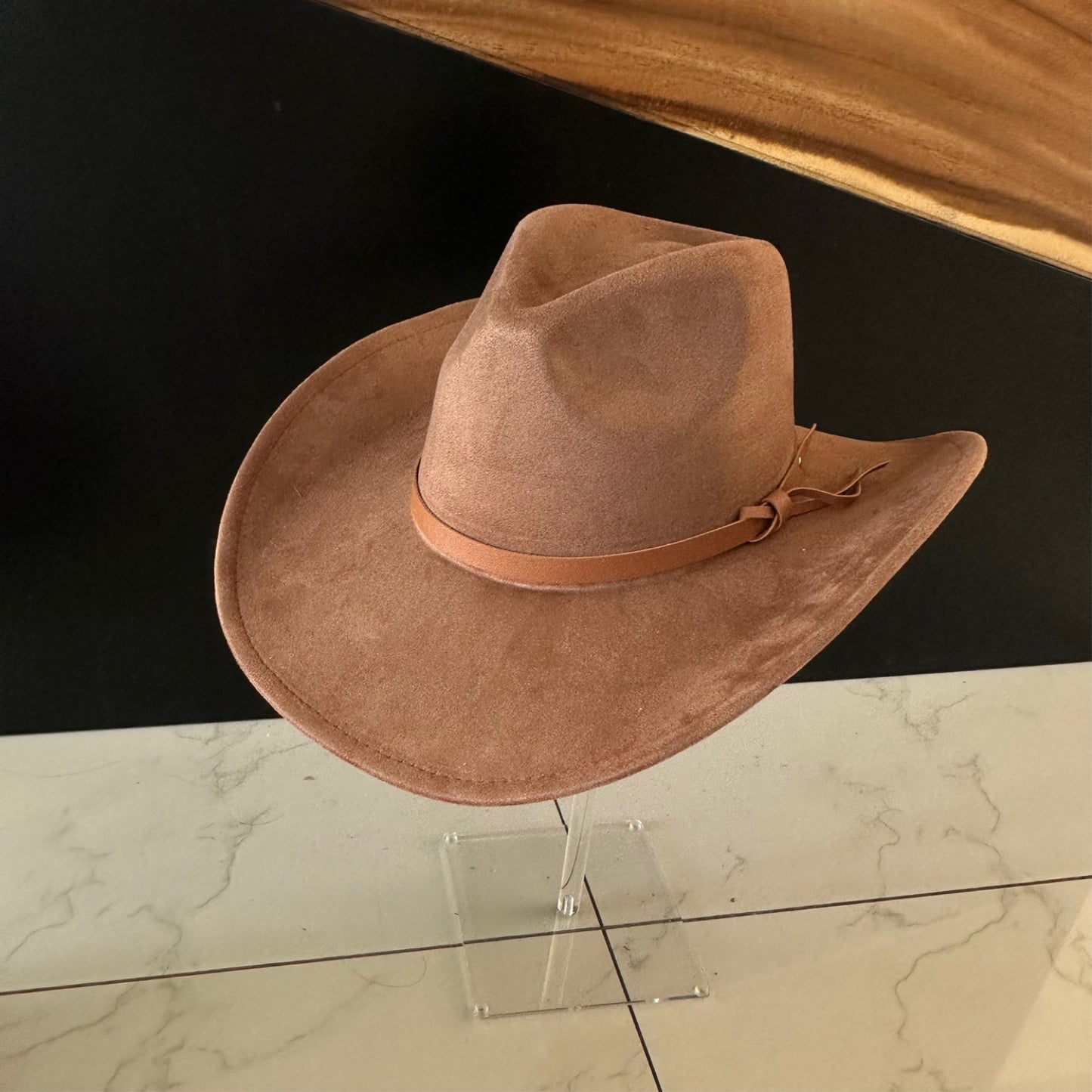 VEGAN SUEDE COWBOY HAT W/ LEATHER BELT