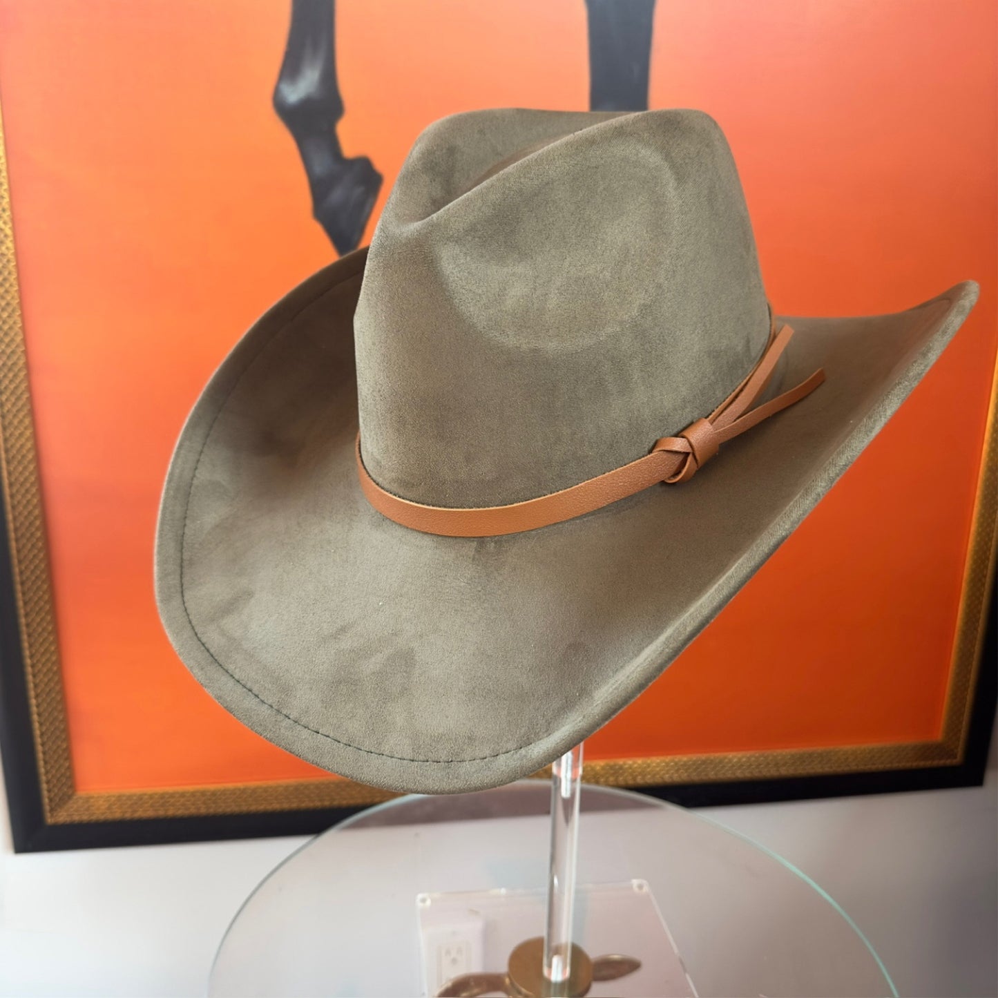 VEGAN SUEDE COWBOY HAT W/ LEATHER BELT