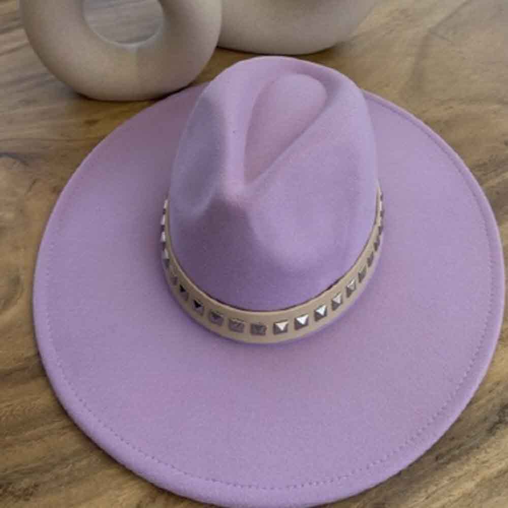 VEGAN FELT FEDORA  W/STUDDED LEATHER BELT