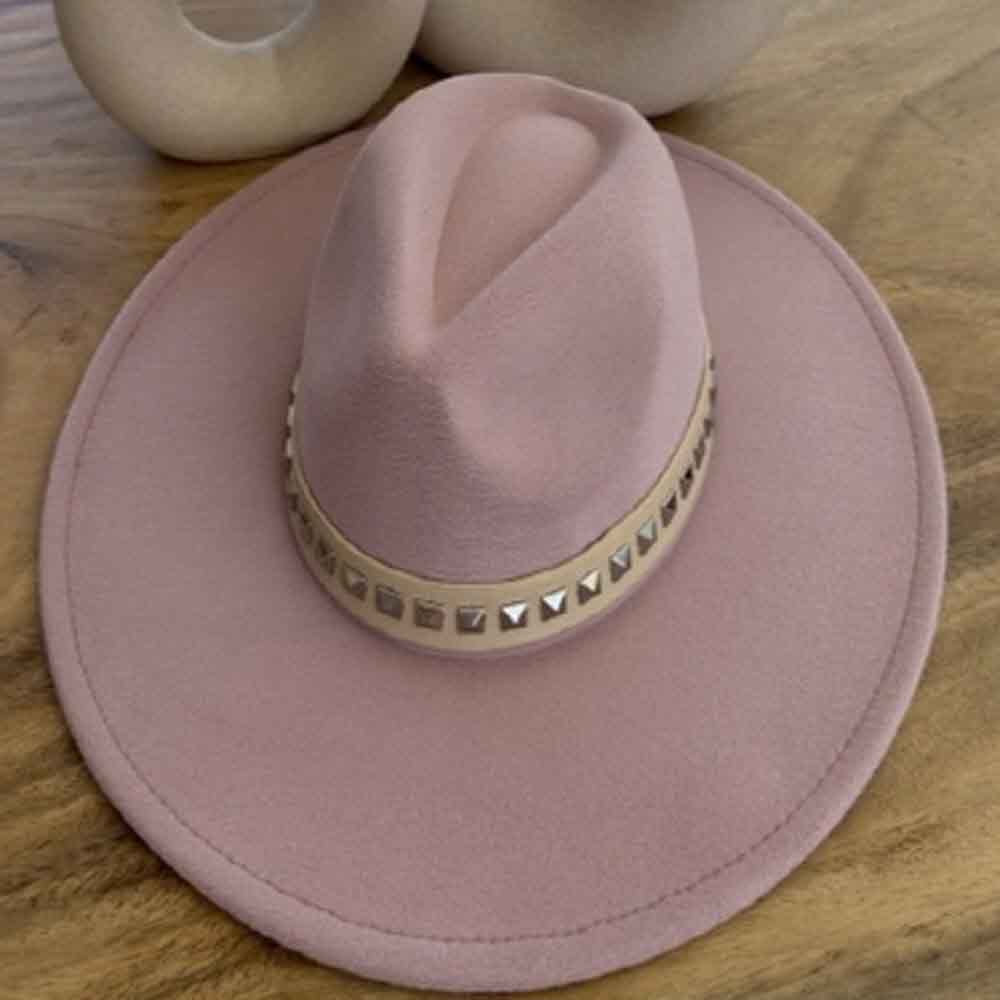 VEGAN FELT FEDORA  W/STUDDED LEATHER BELT