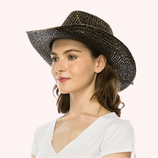 Black Stain Straw Cowboy Hat