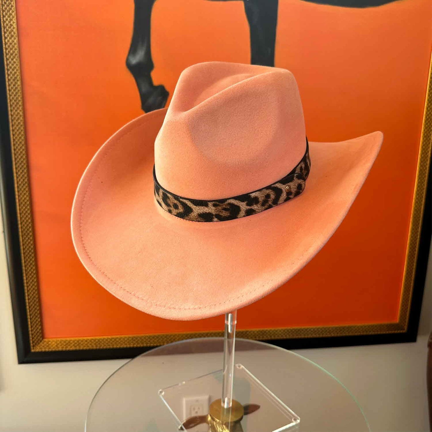 VEGAN SUEDE COWBOY HAT W / LEOPARD LEATHER BELT