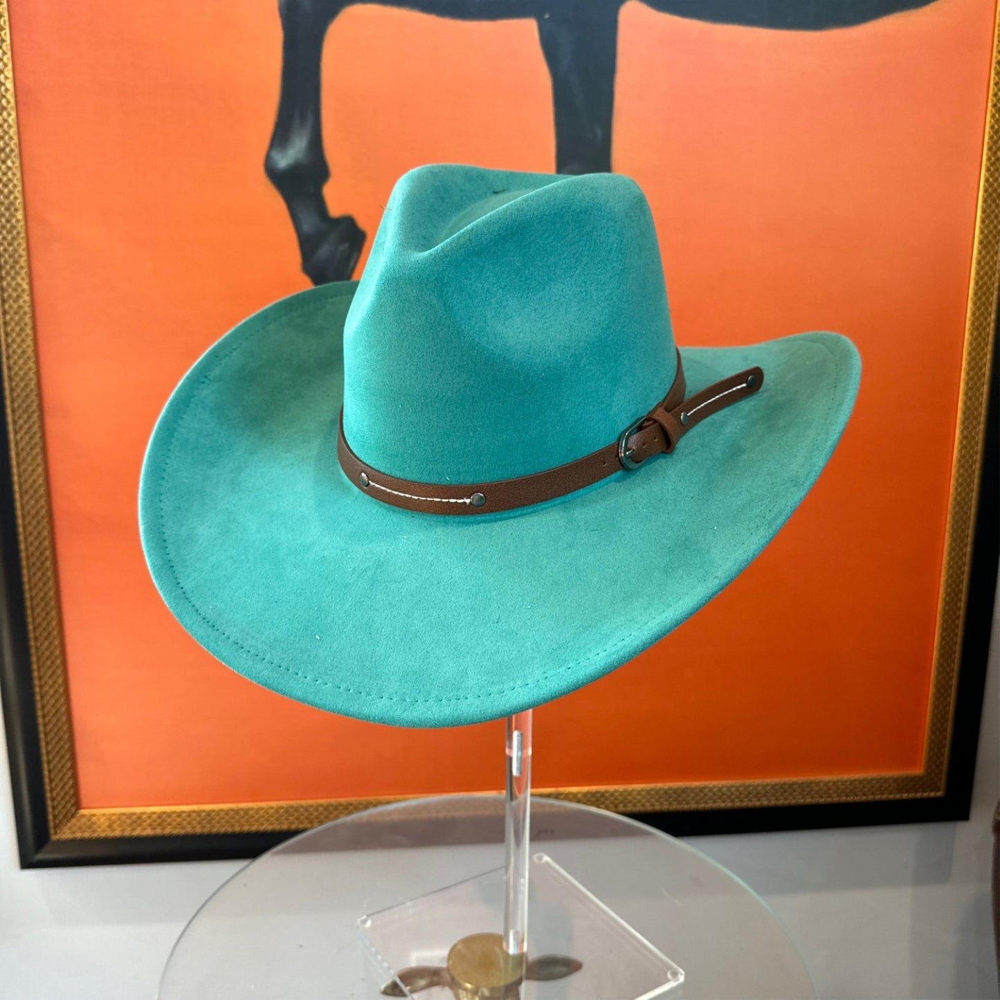 VEGAN SUEDE COWBOY HAT W/ LEATHER BELT