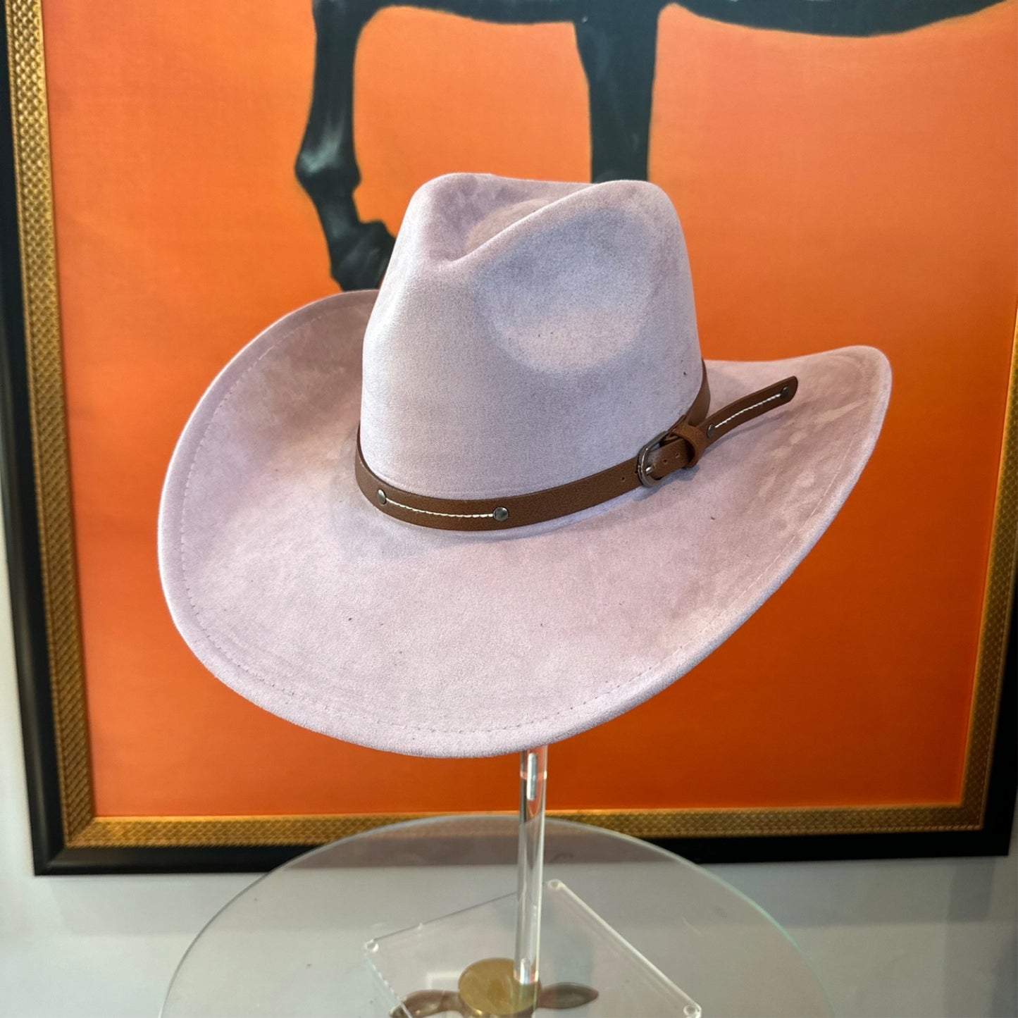 VEGAN SUEDE COWBOY HAT W/ LEATHER BELT