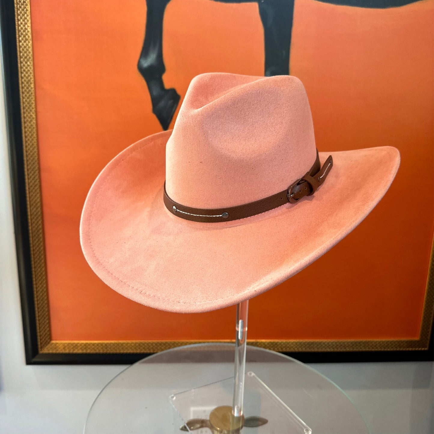 VEGAN SUEDE COWBOY HAT W/ LEATHER BELT