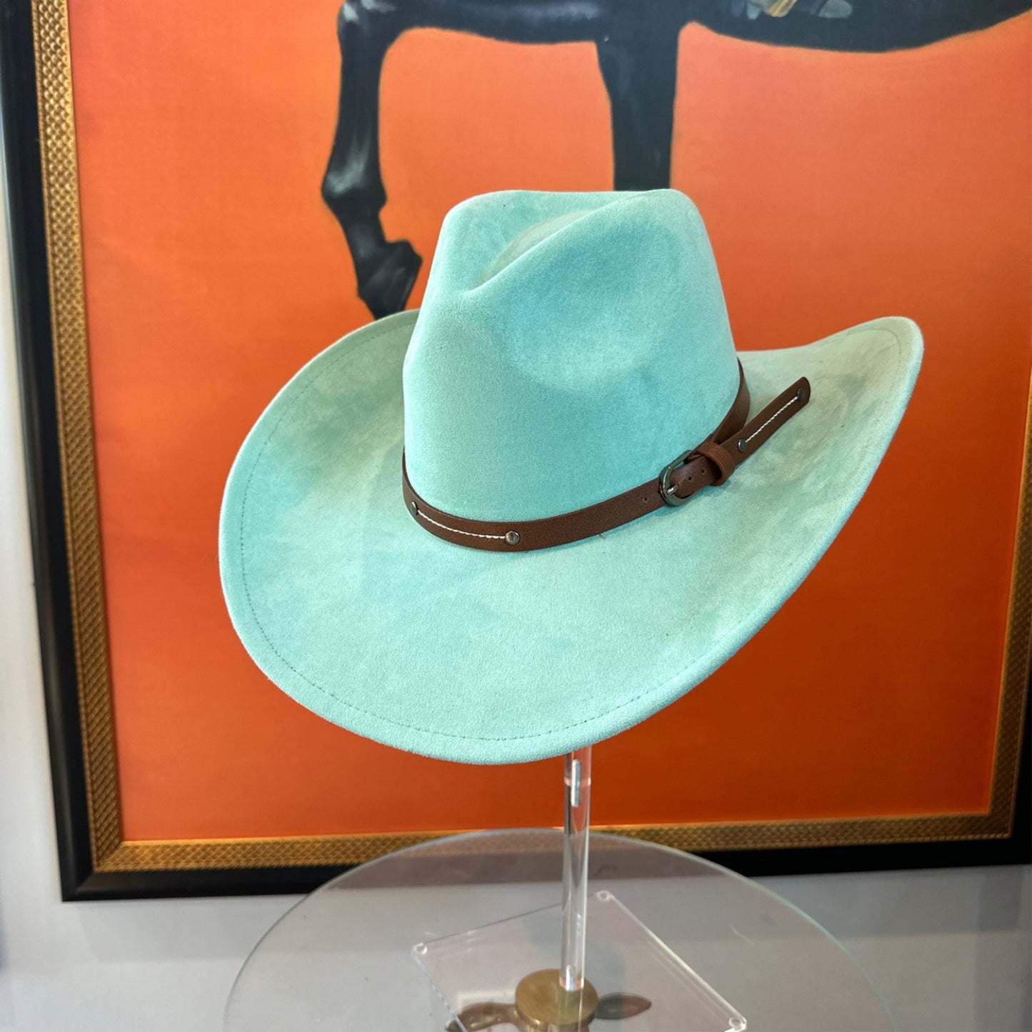 VEGAN SUEDE COWBOY HAT W/ LEATHER BELT