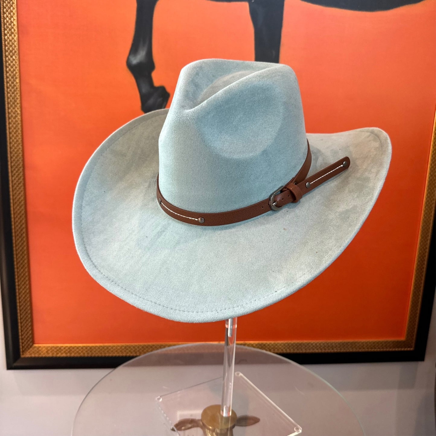 VEGAN SUEDE COWBOY HAT W/ LEATHER BELT