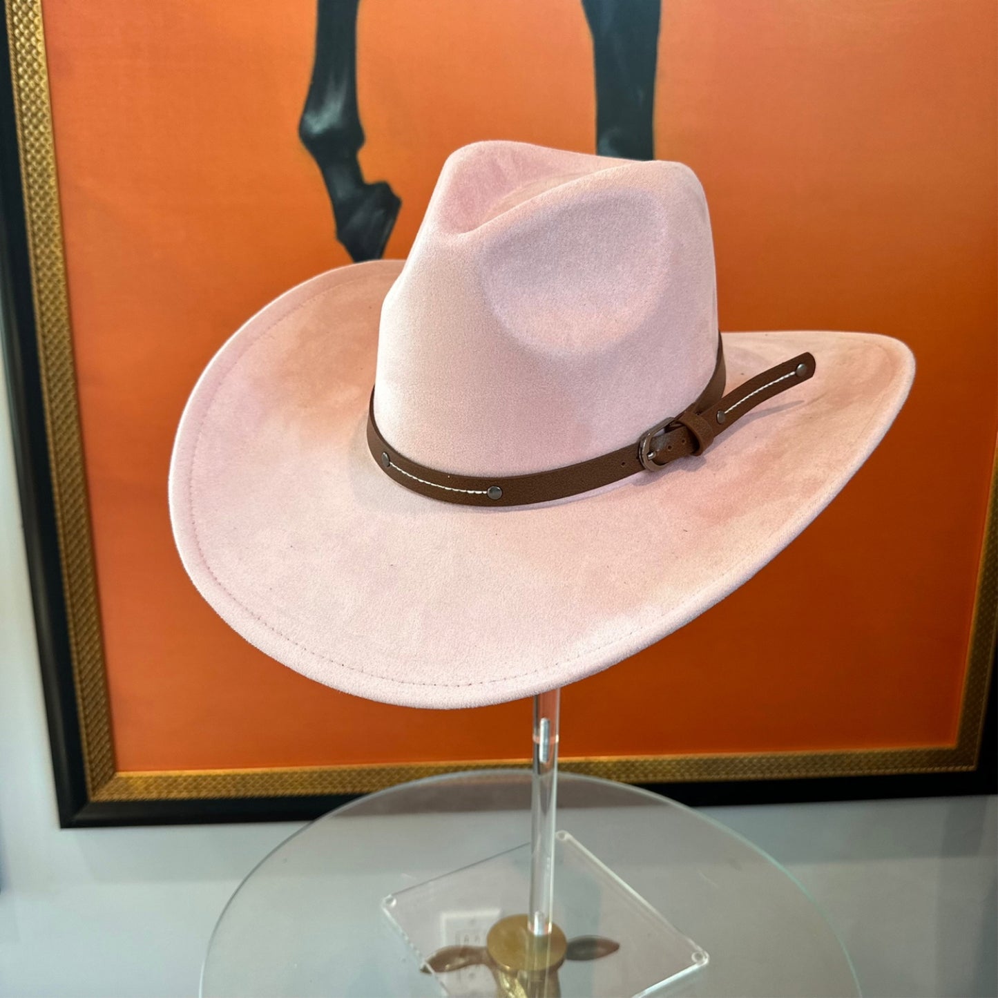 VEGAN SUEDE COWBOY HAT W/ LEATHER BELT