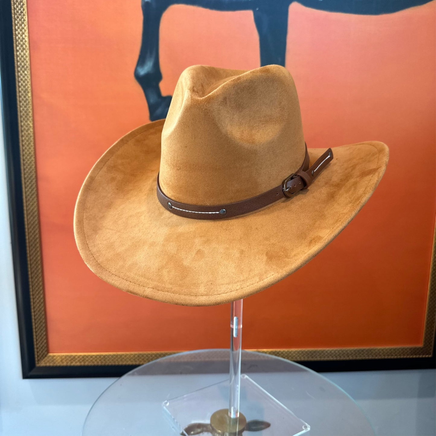 VEGAN SUEDE COWBOY HAT W/ LEATHER BELT