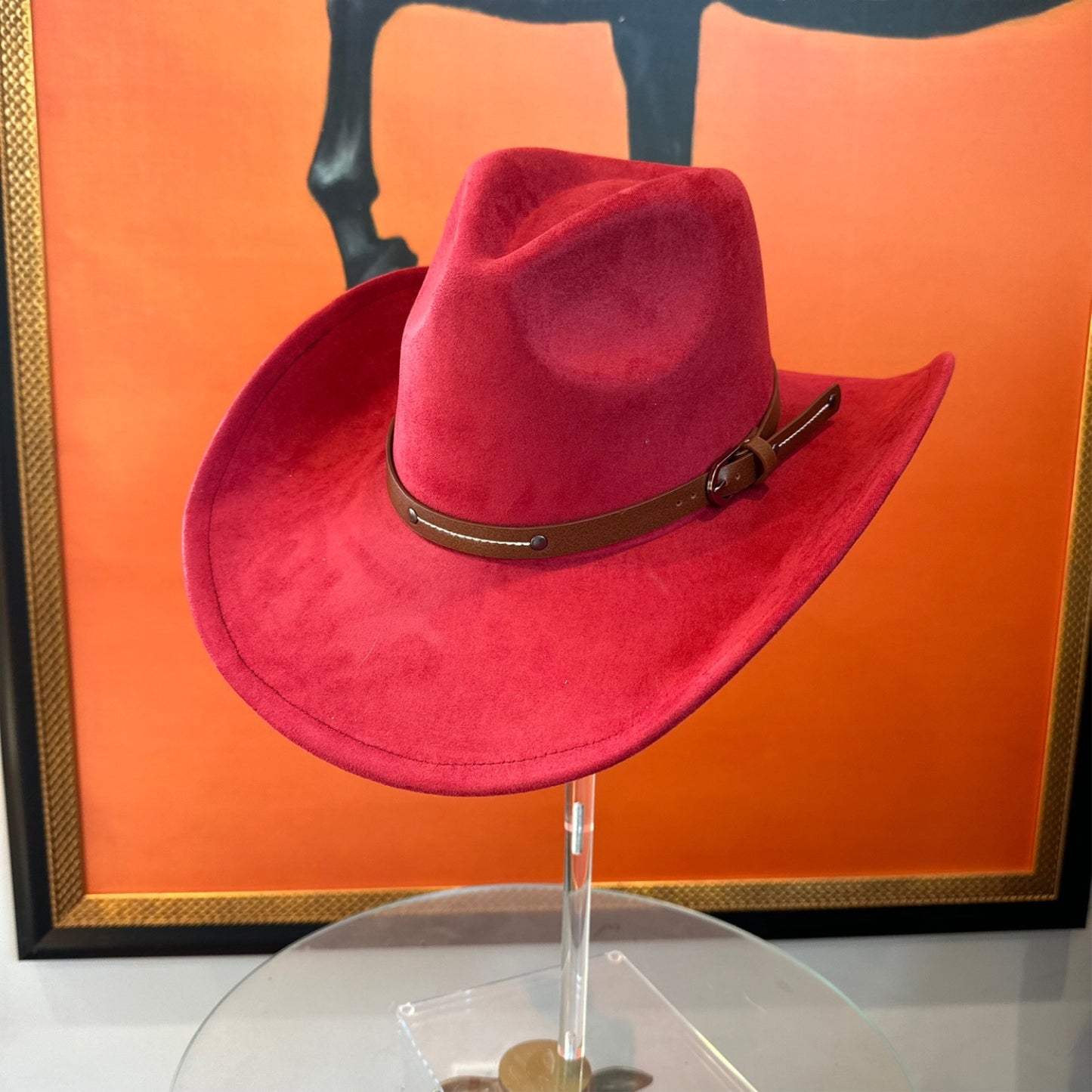 VEGAN SUEDE COWBOY HAT W/ LEATHER BELT