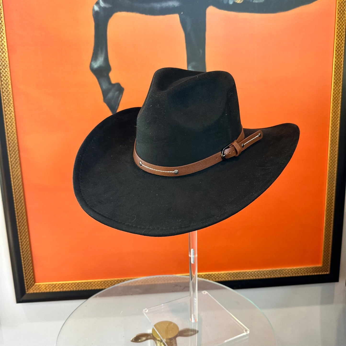 VEGAN SUEDE COWBOY HAT W/ LEATHER BELT