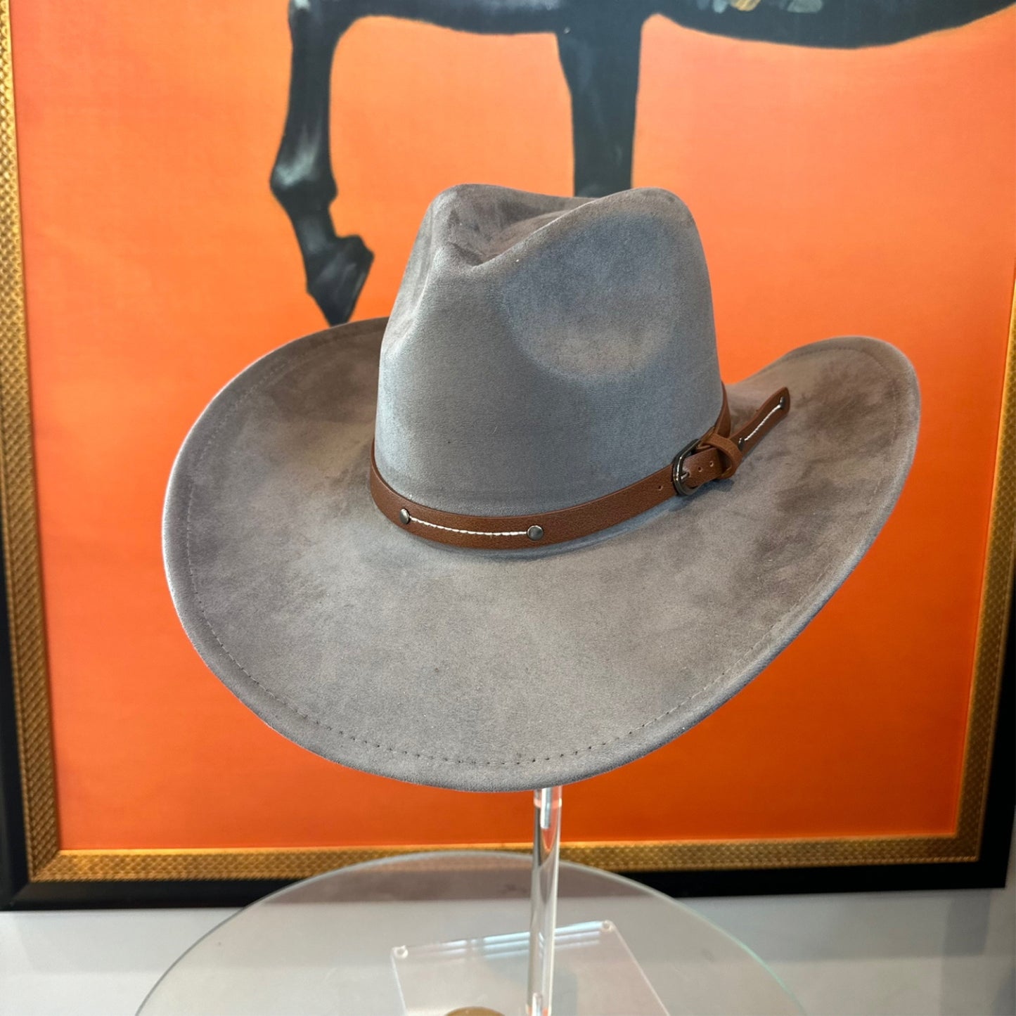 VEGAN SUEDE COWBOY HAT W/ LEATHER BELT