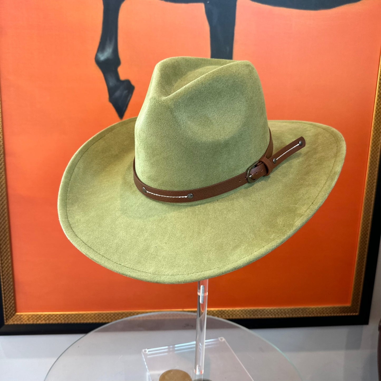 VEGAN SUEDE COWBOY HAT W/ LEATHER BELT