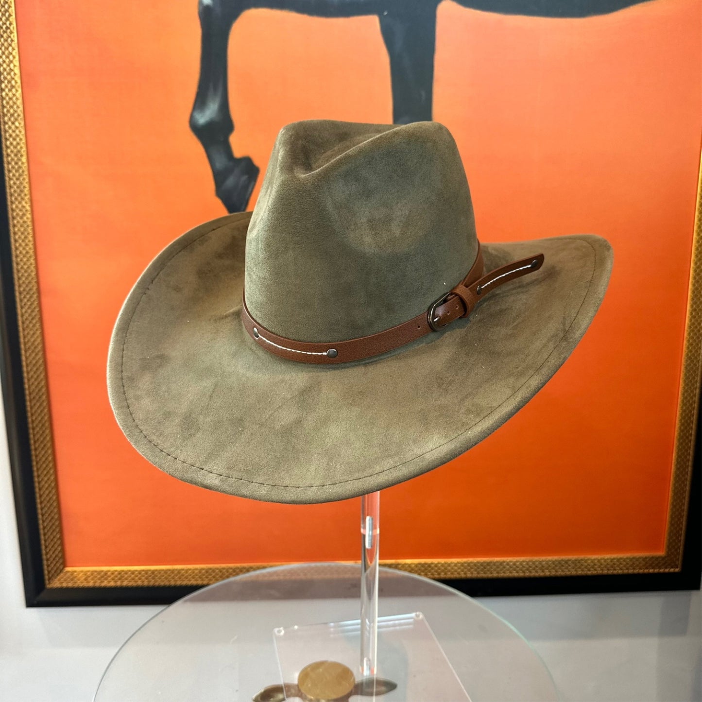 VEGAN SUEDE COWBOY HAT W/ LEATHER BELT