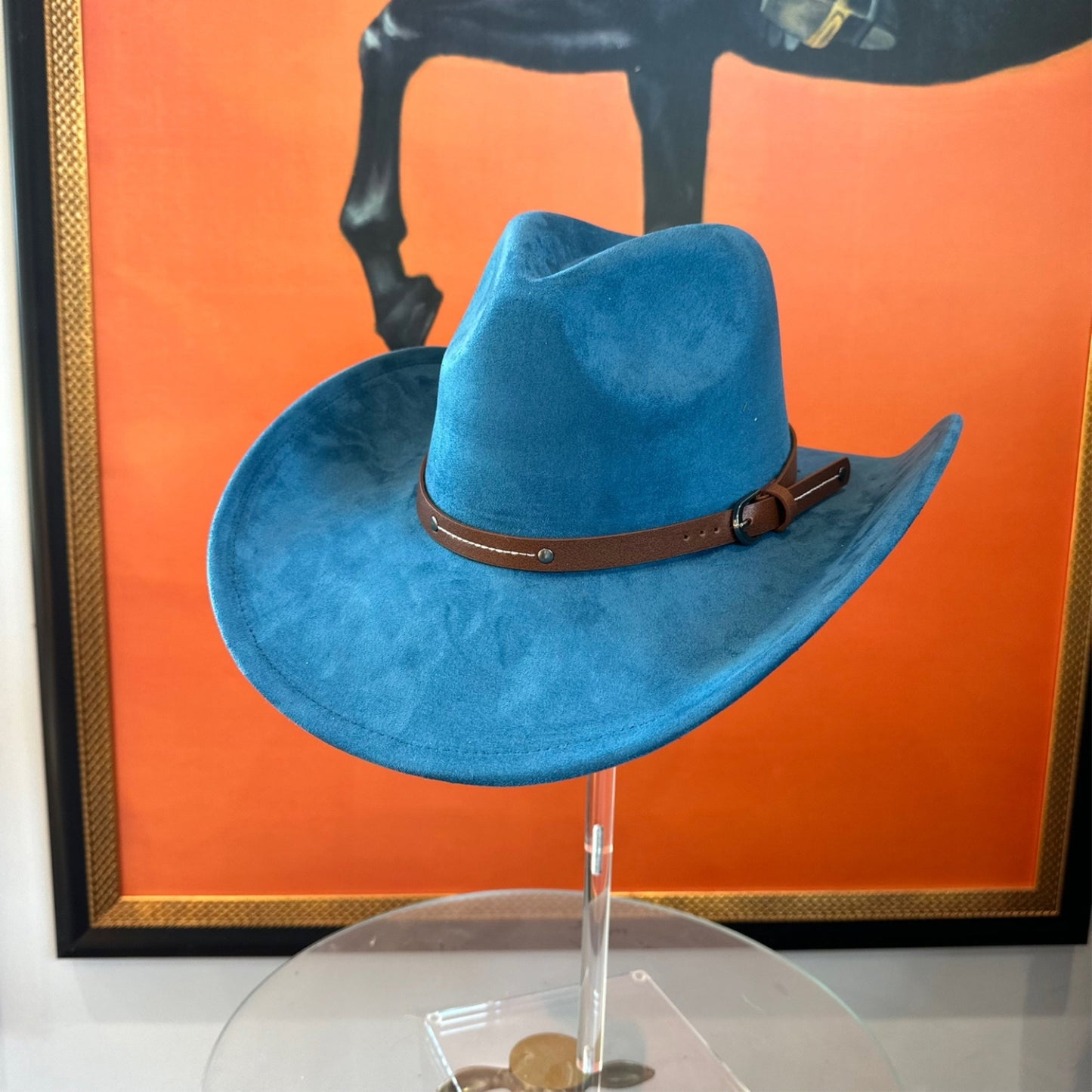 VEGAN SUEDE COWBOY HAT W/ LEATHER BELT