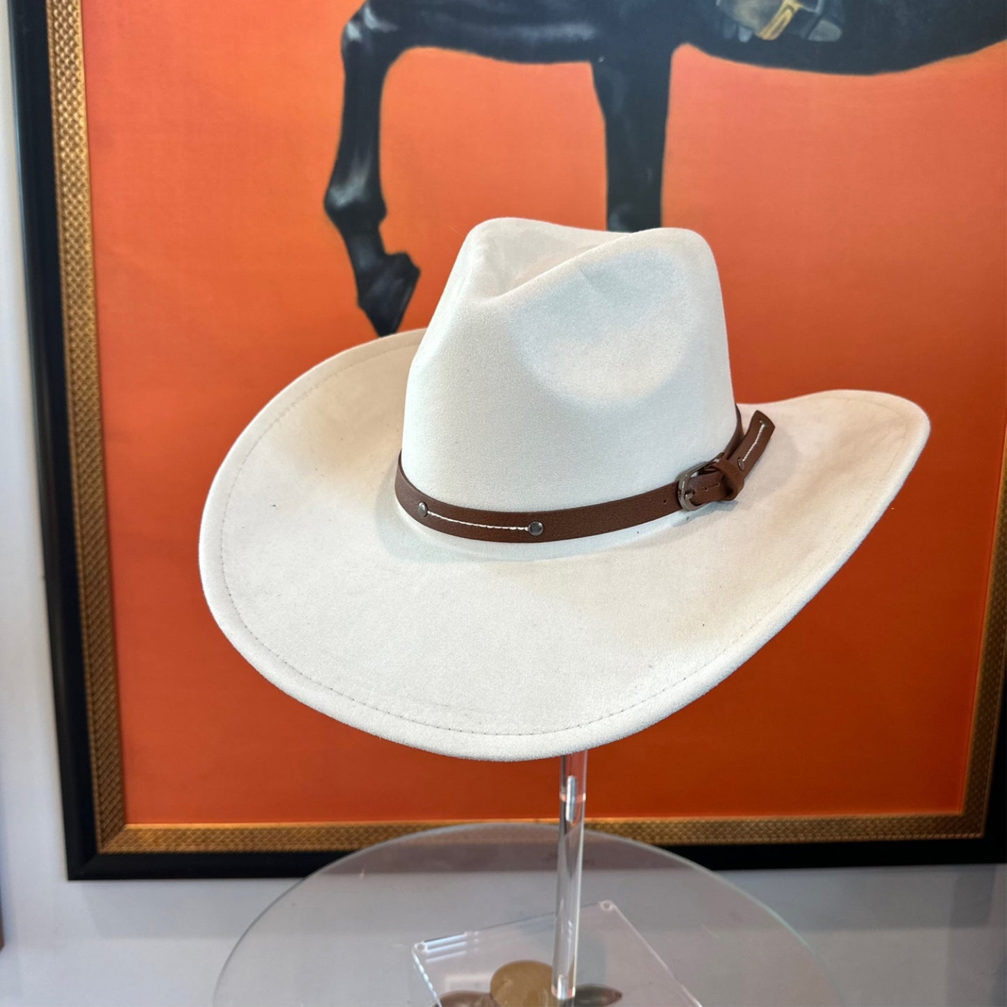 VEGAN SUEDE COWBOY HAT W/ LEATHER BELT