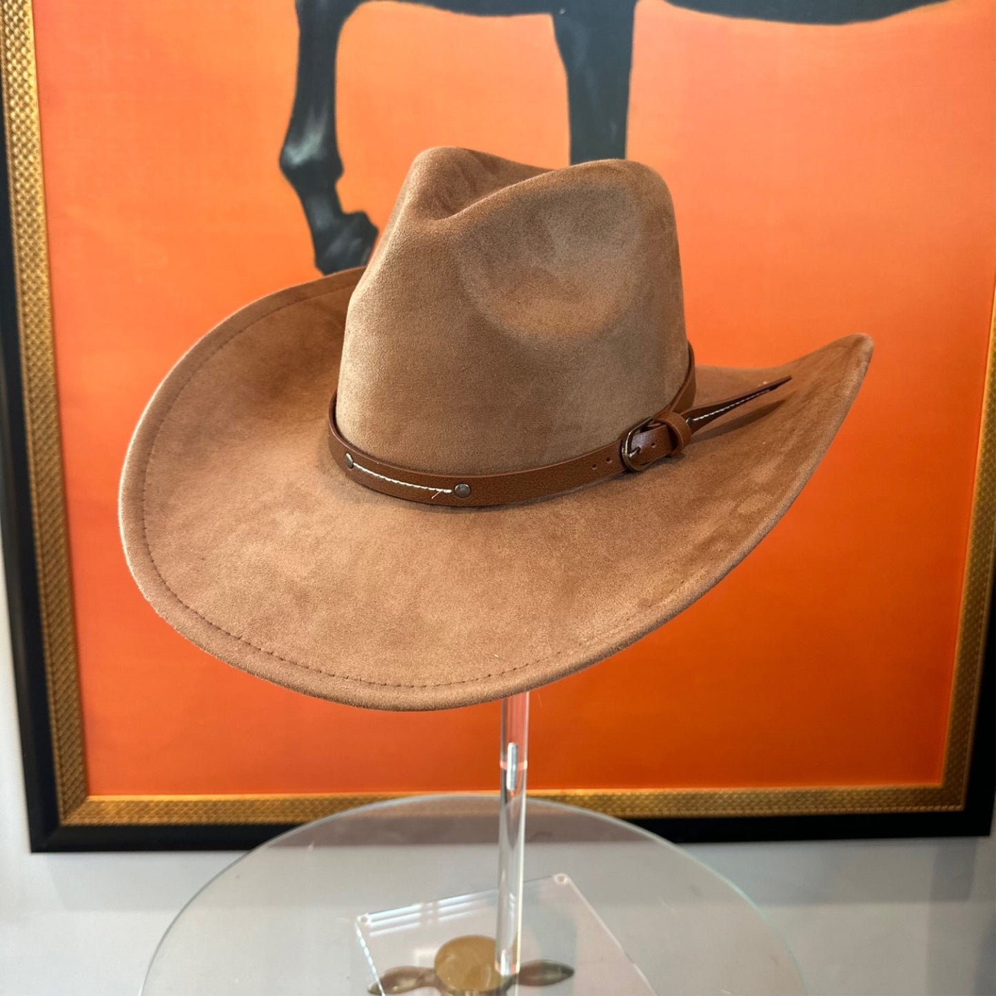 VEGAN SUEDE COWBOY HAT W/ LEATHER BELT