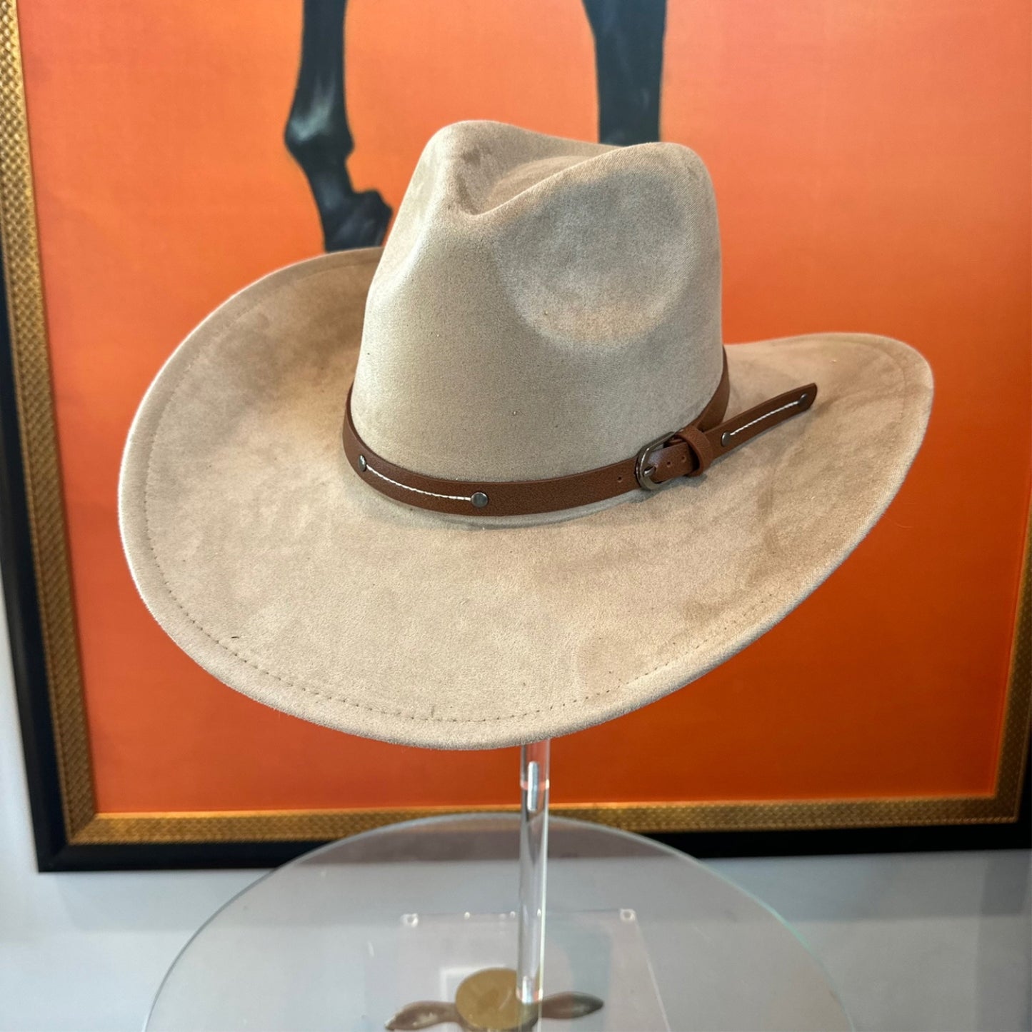 VEGAN SUEDE COWBOY HAT W/ LEATHER BELT