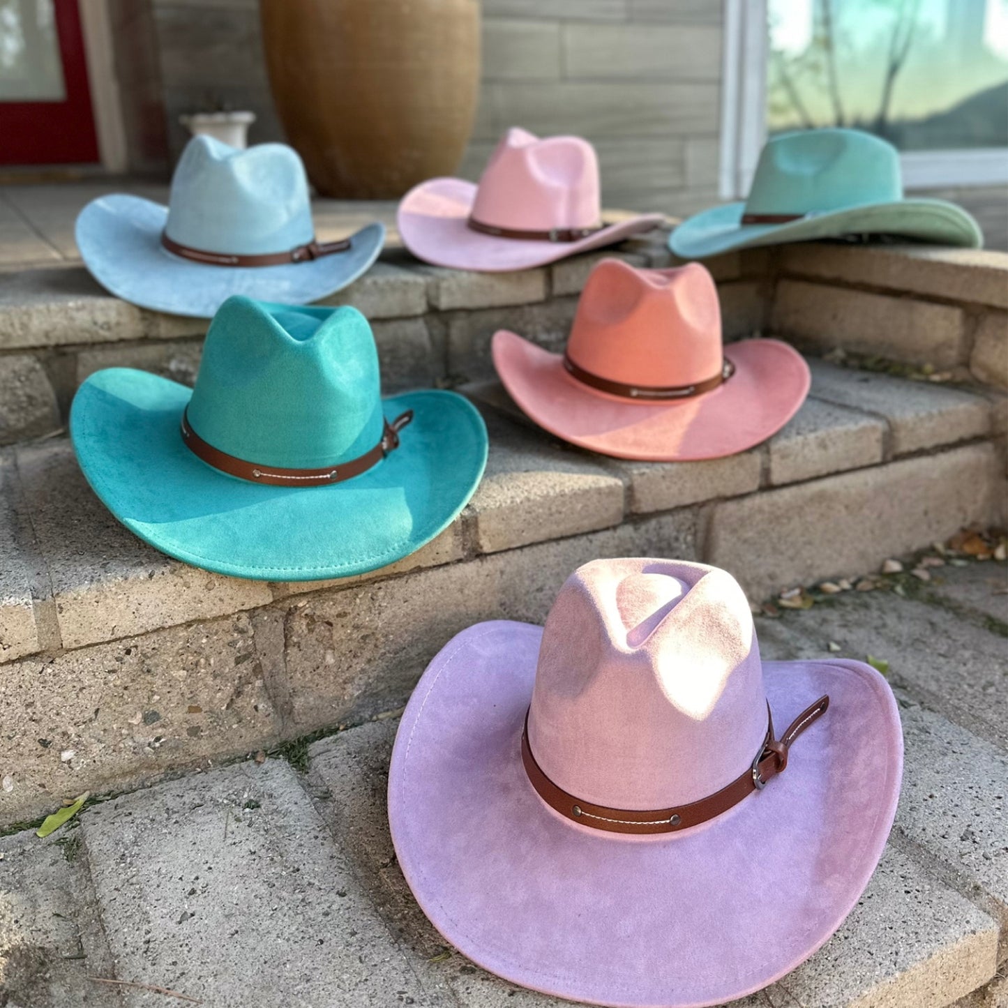 VEGAN SUEDE COWBOY HAT W/ LEATHER BELT