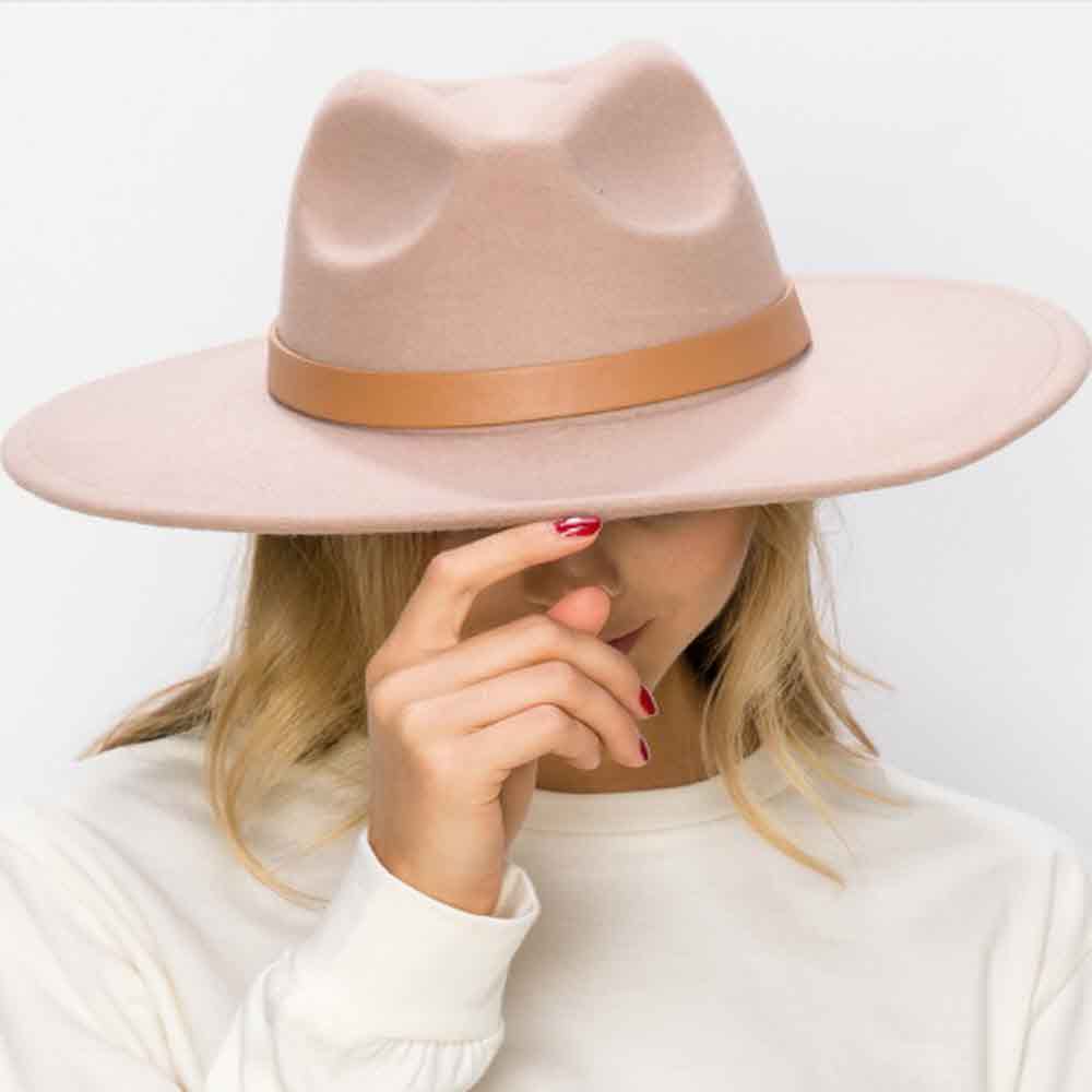 VEGAN FELT FEDORA  W/ LEATHER BELT